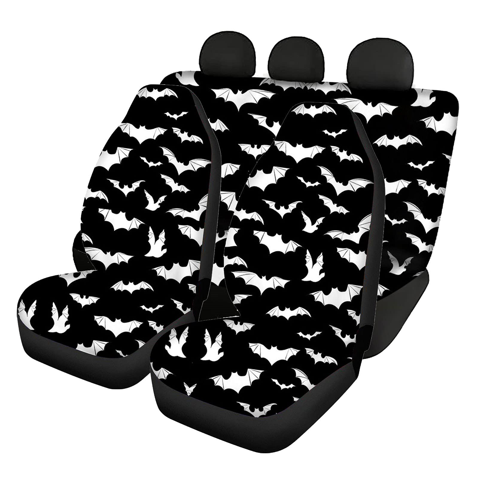 KUILIUPET White Cartoon Bats Print 4-Piece Car Seat Covers Set - Universal Fit for Cars, SUVs, Sedans & Trucks | Front & Back Seat Protectors for Women | Perfect for Road Trips & Pet Protection