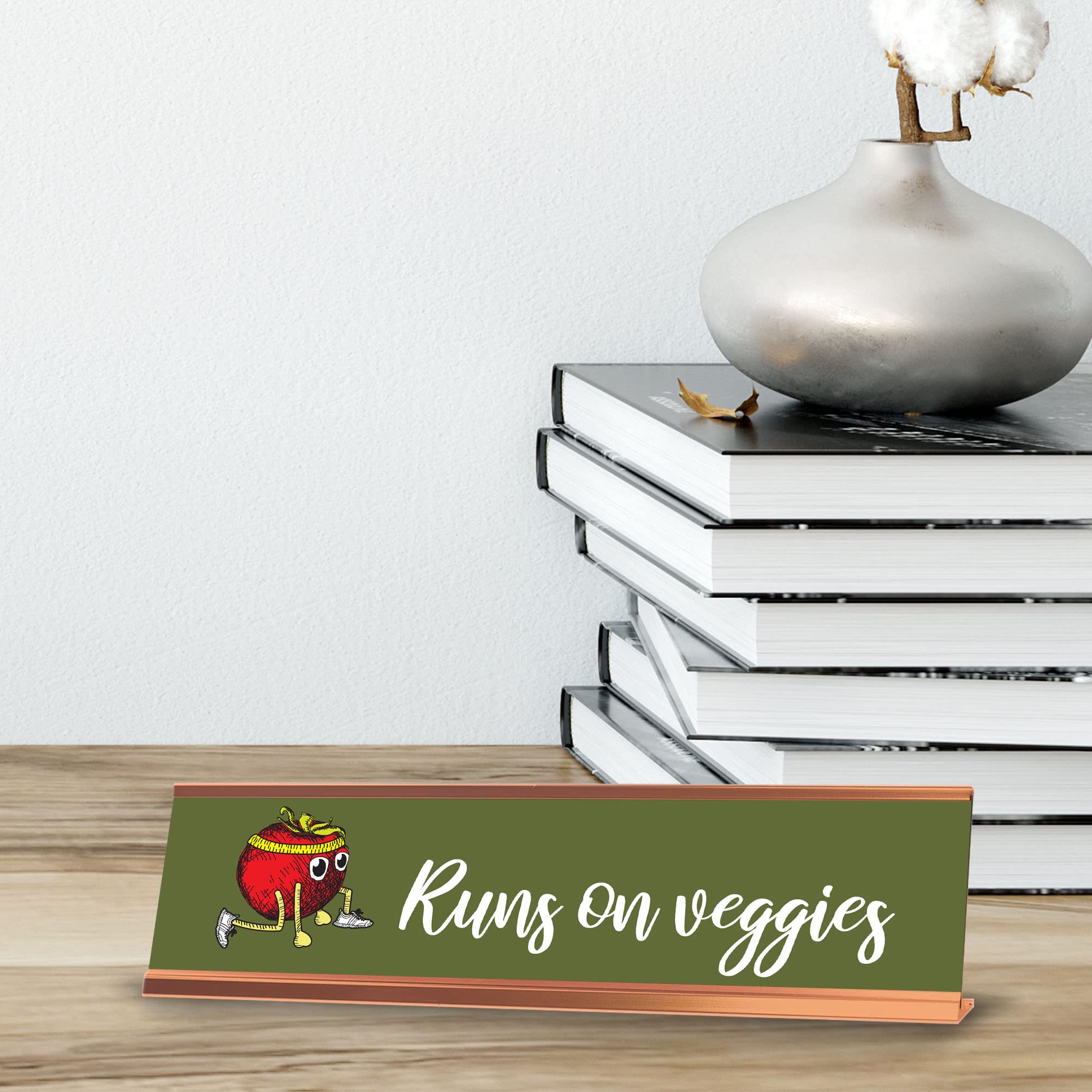 Runs On Veggies Gold Frame Desk Sign (2x8