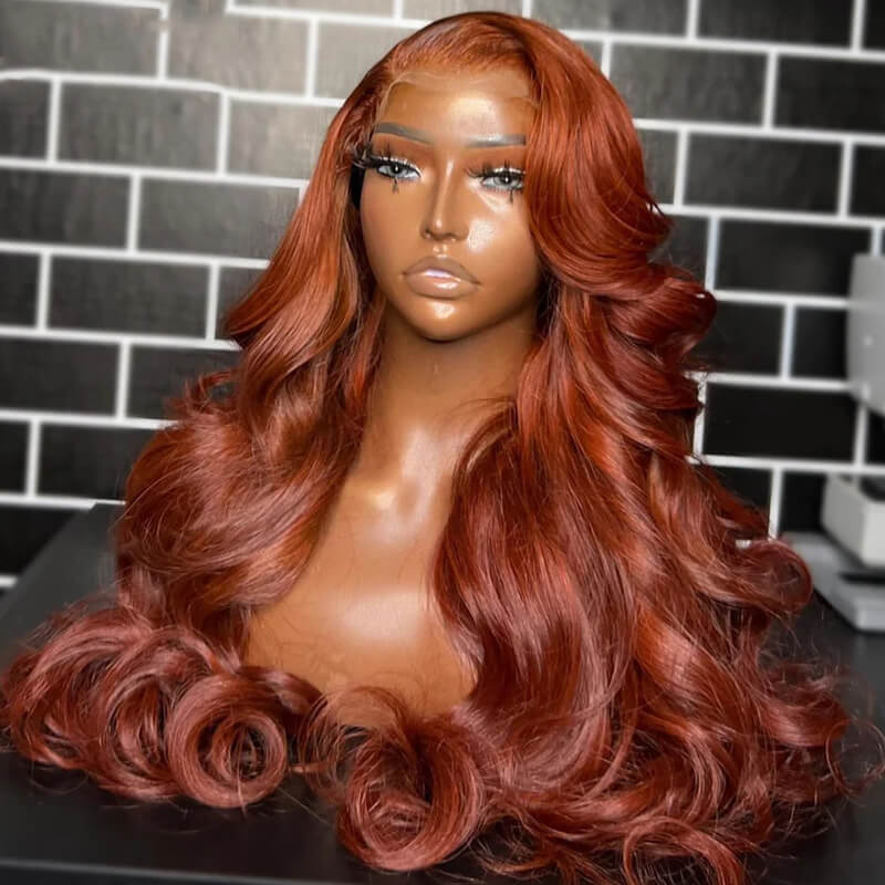 Eullair Reddish Ginger Brown Body Wave Wig - Glueless Pre-Colored Human Hair Lace Frontal Wig for Women | Natural Look for Daily Wear, Cosplay & Special Occasions