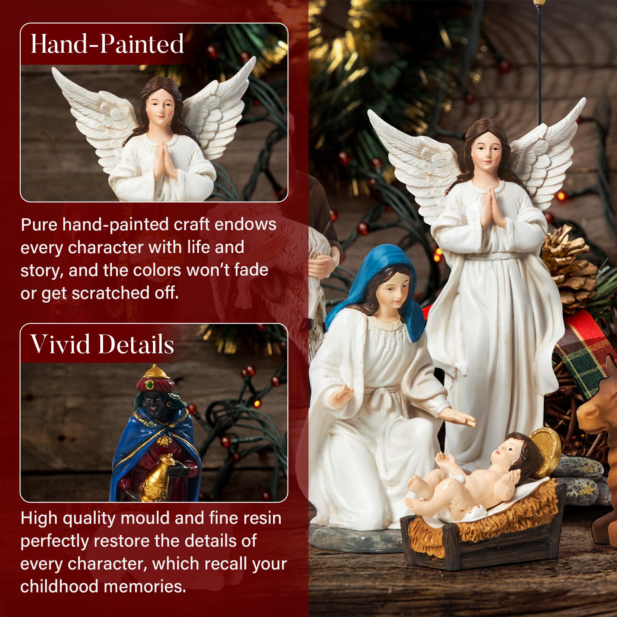 13-Piece Nativity Set for Christmas - 7.9 Inch Tabletop Nativity Scene with Resin Figurines, Religious Home Decor for Holidays | Perfect for Mantel Displays, Church Altars & Gift Giving