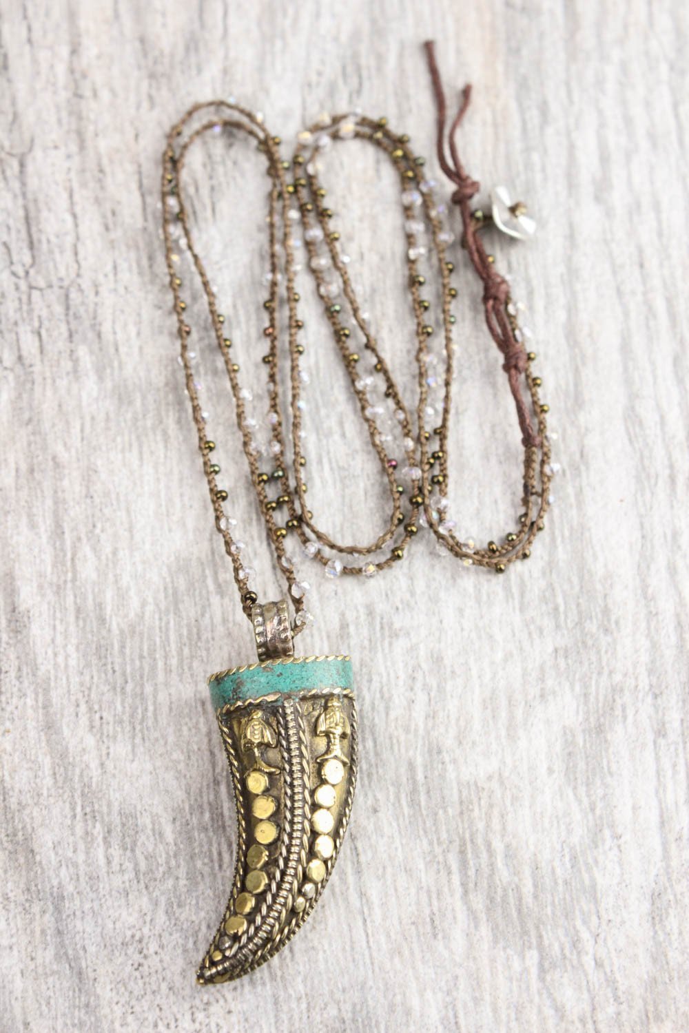 Authentic Tibetan Horn Necklace with Jeweled Chain - Spiritual Jewelry for Meditation, Yoga & Boho Fashion