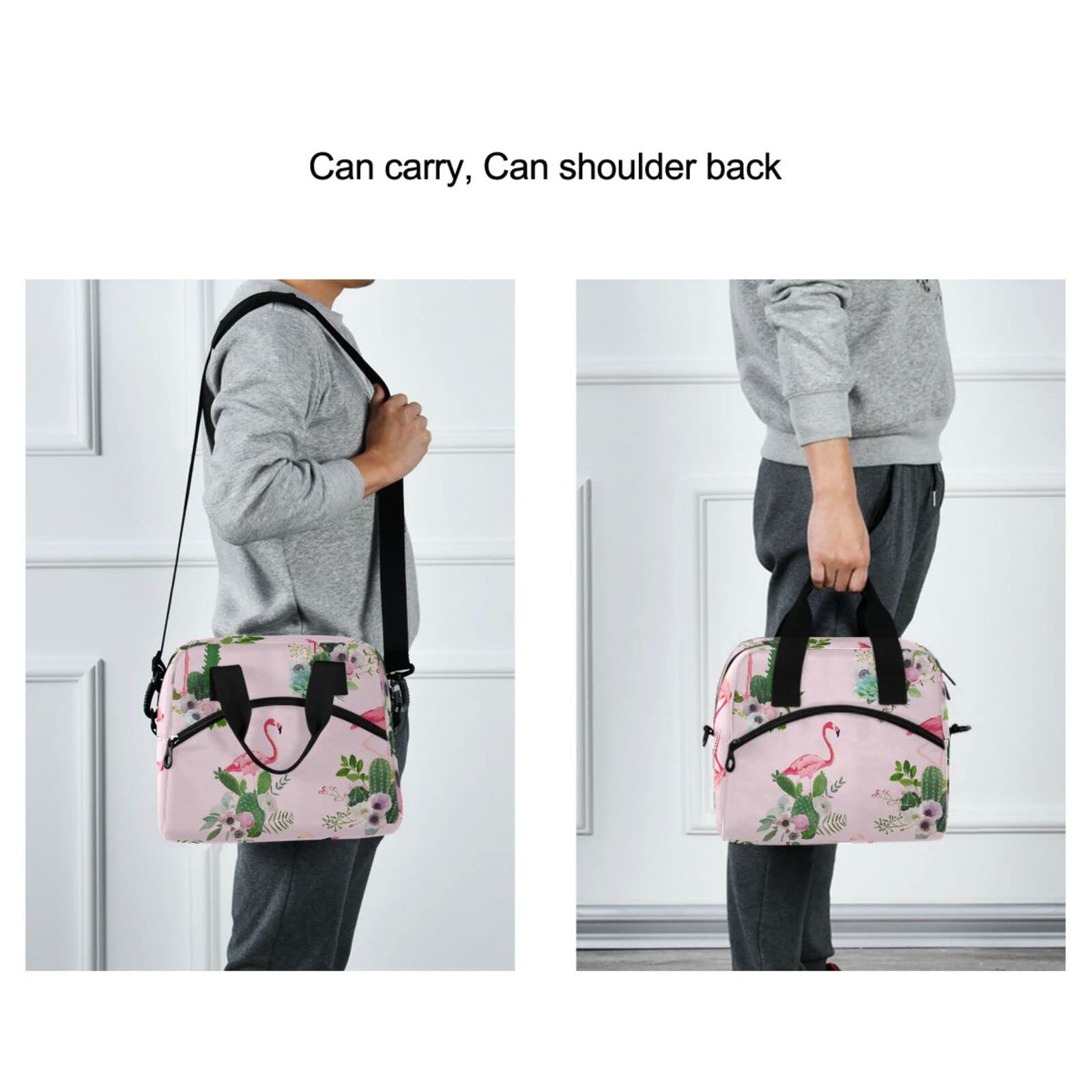 Flamingo & Cactus Insulated Lunch Bag for Women & Men - Reusable Thermal Tote with Adjustable Shoulder Straps - Perfect for Work, School, Picnics & Outdoor Activities