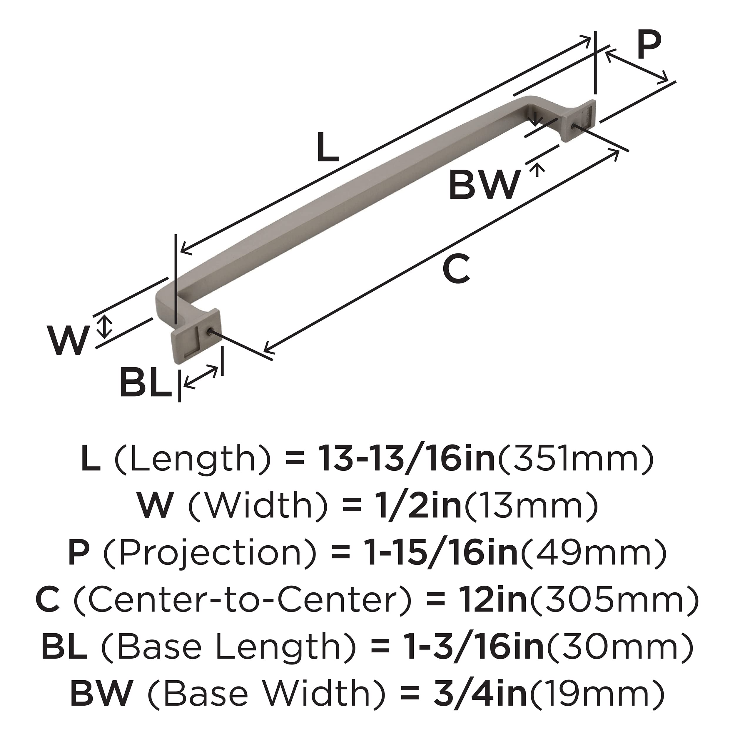 Amerock 12 Inch Satin Nickel Appliance Pull - 305mm Center to Center - Westerly Drawer Handle & Cabinet Hardware (1 Pack) - Perfect for Kitchen Cabinets, Bathroom Vanities & Furniture Upgrades