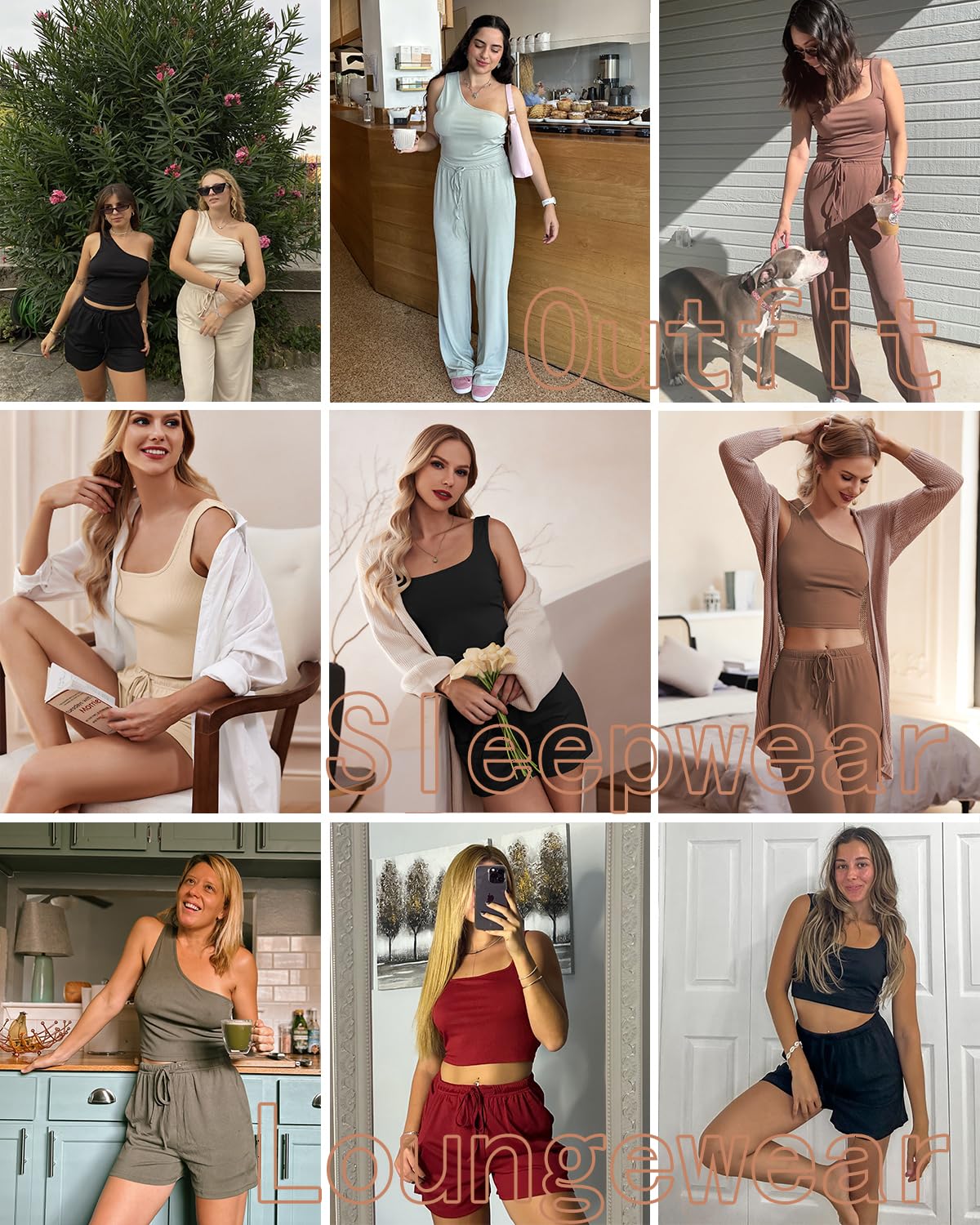 Ekouaer Women's 4-Piece Lounge Set - Ribbed Knit Crop Tank Top & Shorts Pants Comfy Casual Outfit for Home, Yoga, Sleep & Relaxation