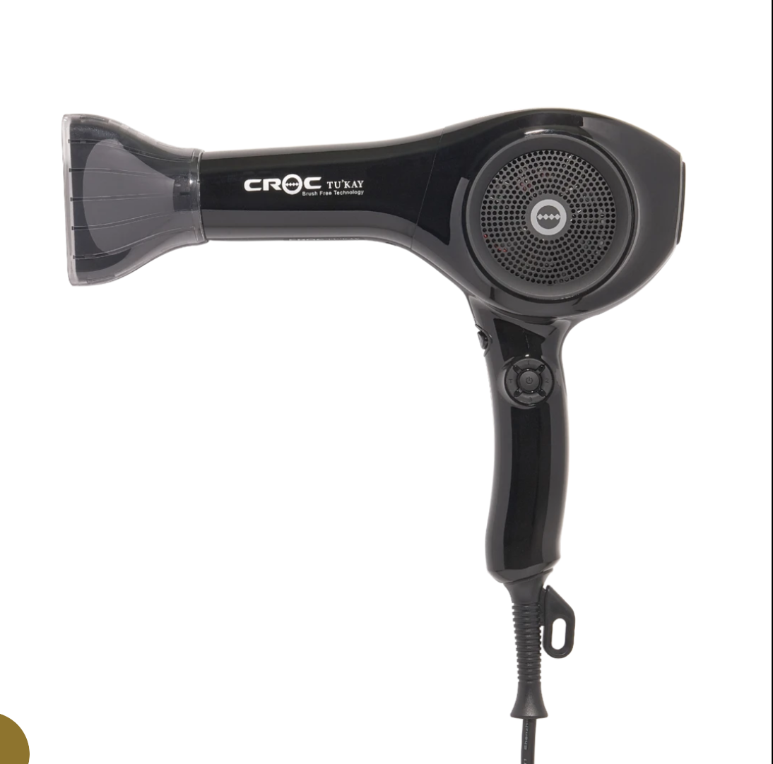 Professional Croc Tukay Hair Dryer with Diffuser - Black Ionic Blow Dryer for Fast Drying & Styling - Salon Quality Hair Styling Tool for Home & Travel Use