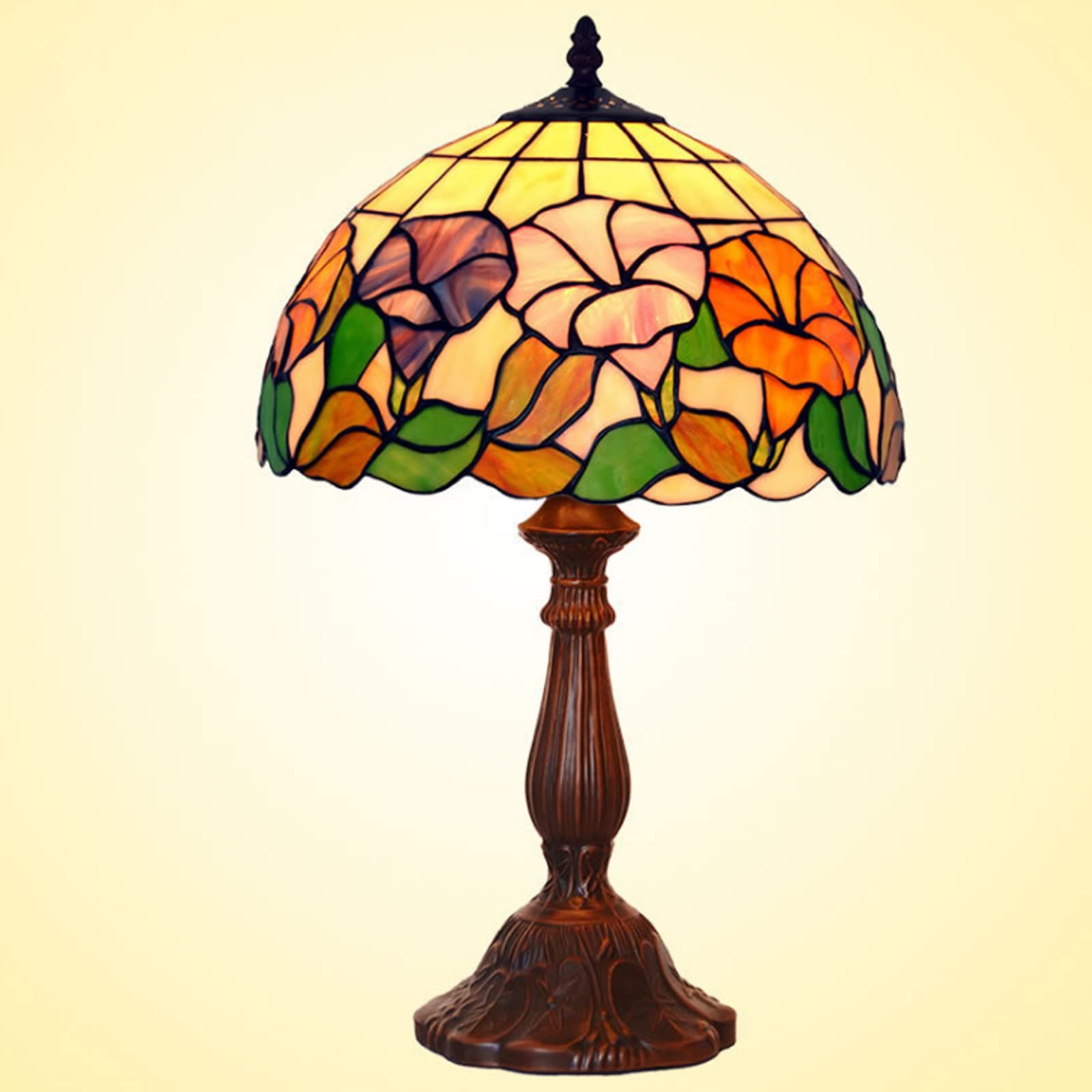 12 Inch Tiffany Stained Glass Table Lamp - Handmade Glass Lampshade with Metal Base - Elegant Night Light for Bedroom, Study & Living Room Decor - Perfect for Reading Nook, Office Desk & Cozy Home Ambiance