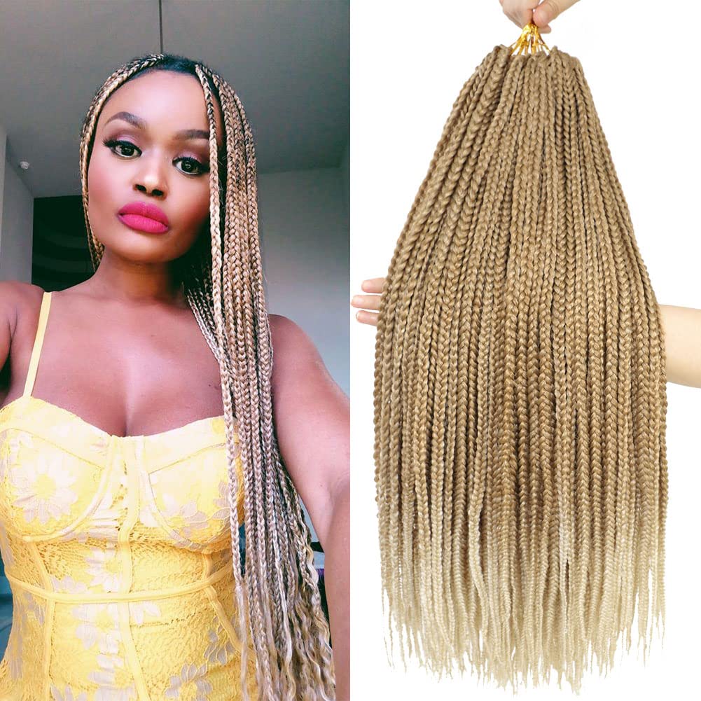 24 Inch Box Braid Crochet Hair - 7 Pack Pre-Looped Medium Box Braids for Black Women (27/613 Color) | 24 Strands per Pack | Perfect for Protective Styles, Everyday Wear & Special Occasions