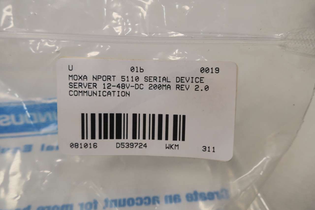 MOXA NPORT 5110 Serial Device Server - 12-48V DC, 200mA, Rev 2.0, RS-232 (D539724) - Industrial Networking Solution for Remote Serial Communication & Automation Control