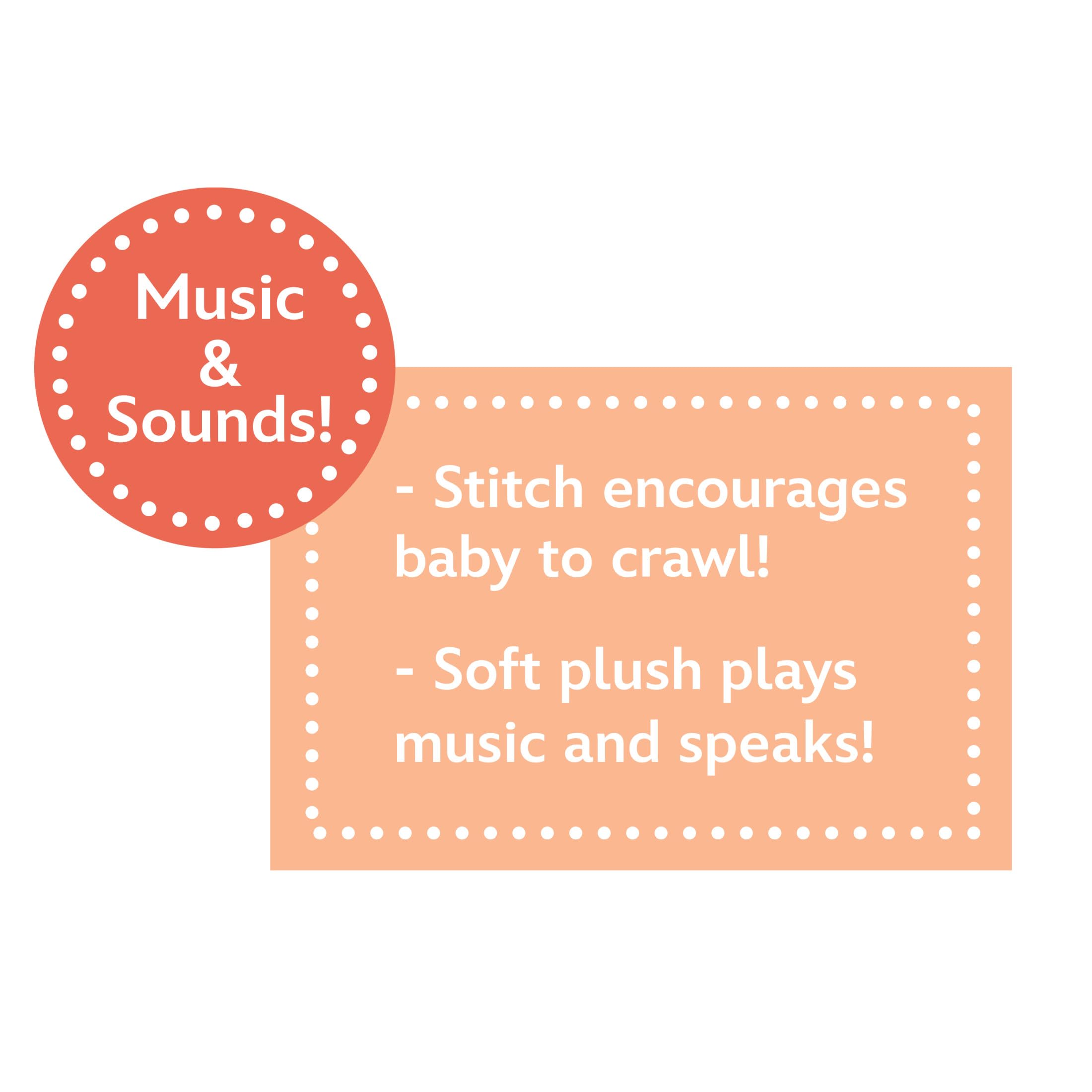 Disney Stitch Plush Musical Crawling Toy for Babies & Toddlers 9+ Months - Interactive Learning Toy for Crawling & Sensory Development - Perfect Gift for Birthdays & Christmas