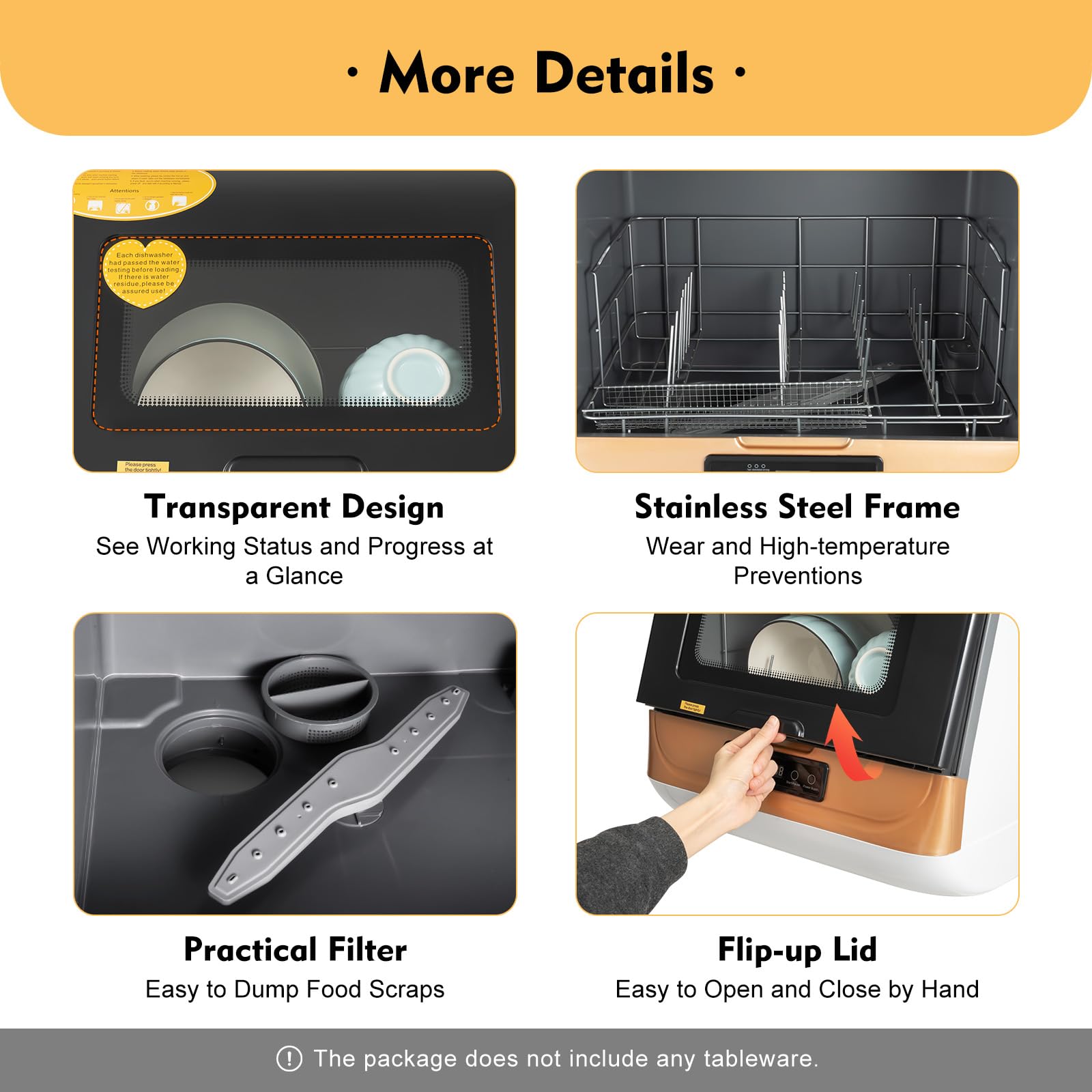 Portable Countertop Dishwasher - Compact 360° Streak-Free Deep Cleaning with 4 Wash Programs for Dishes, Tableware & Fruits | Perfect for Small Kitchens, Apartments, RVs & Dorm Rooms