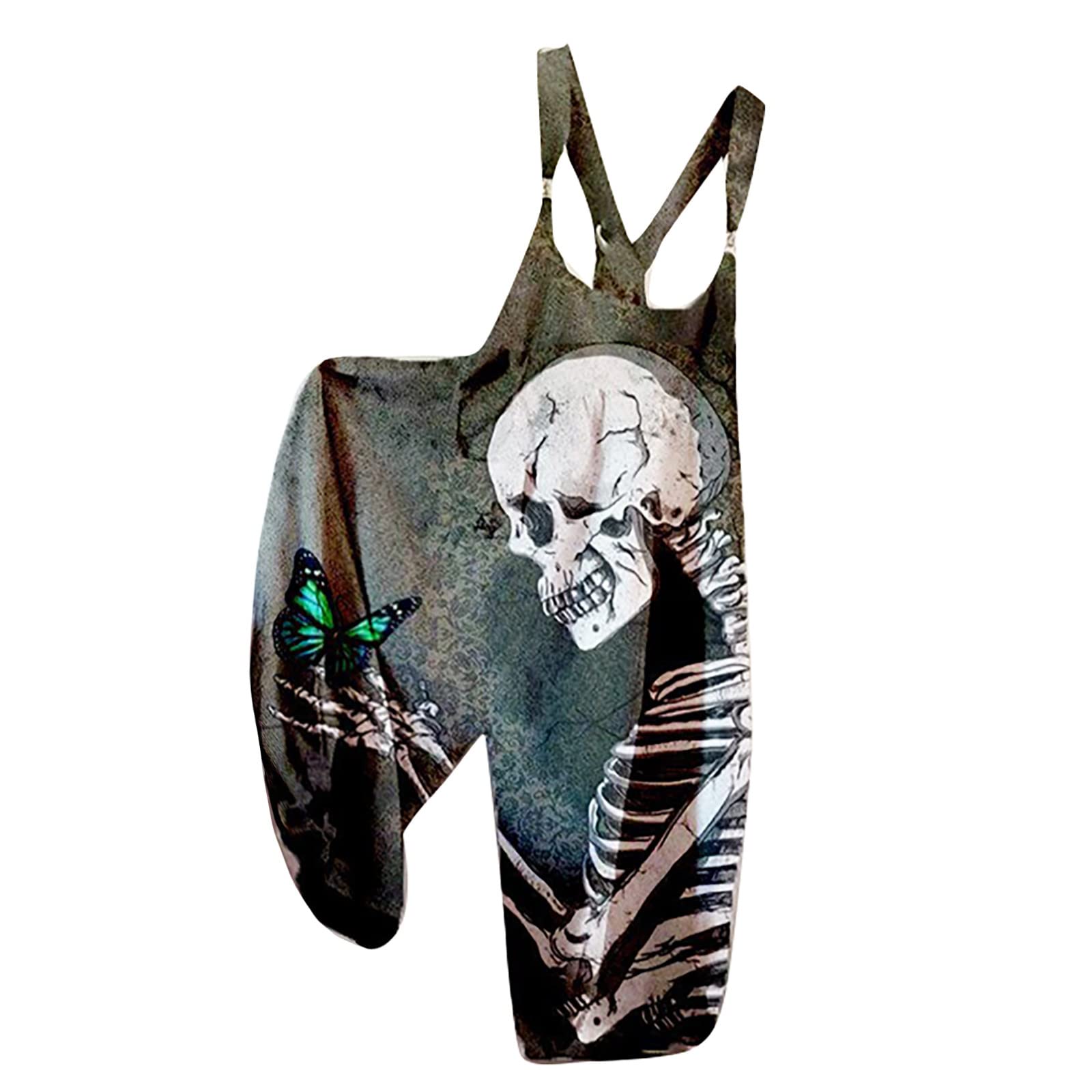 2022 Winter Skull Printed Women's Overalls - Warm Cotton Baggy Wide Leg Pants, Loose Fit Romper Jumpsuit Bib Overalls for Casual Wear & Street Fashion