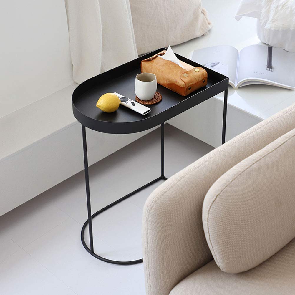 Modern Metal Bedside Table with Storage Shelf - Small Nightstand for Bedroom, Living Room, Office - Black End Table for Coffee, Laptop, Books & Snacks - Space-Saving Home Furniture for Compact Spaces