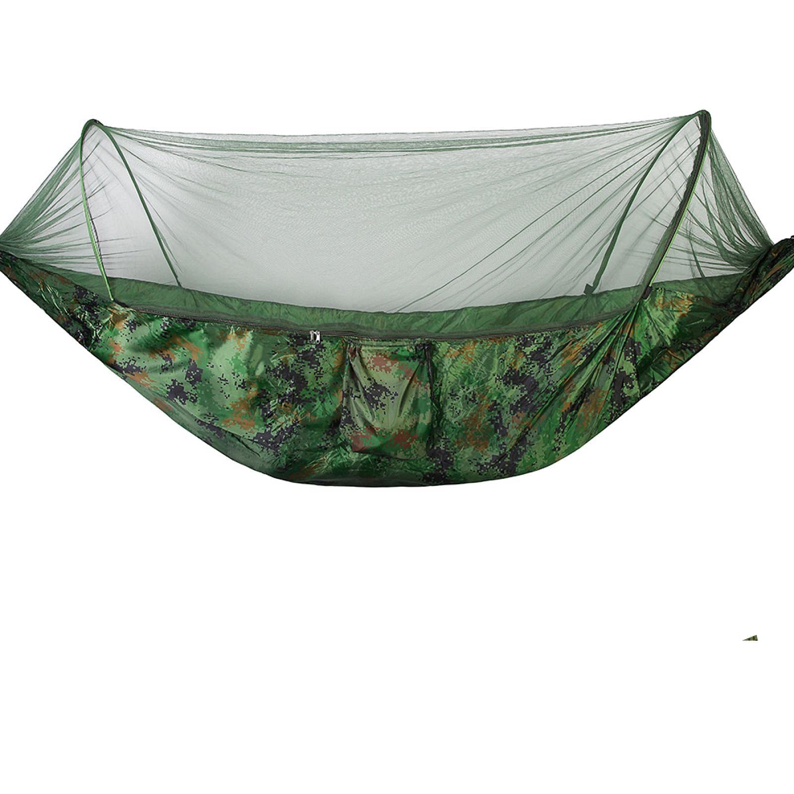 Portable Camping Hammock with Mosquito Net & Pop-Up Light - Outdoor Parachute Swing Sleeping Hammock for Backpacking, Hiking, Beach - Camouflage Green