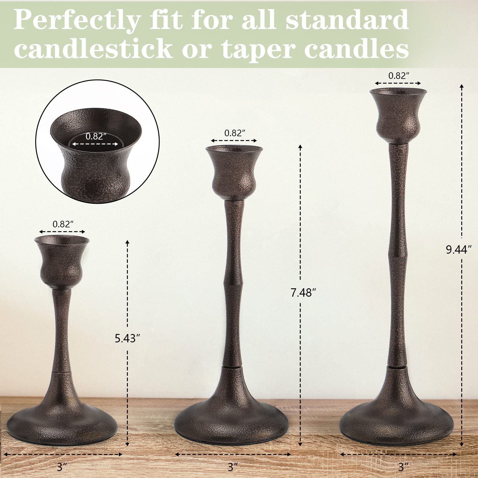3-Pack Metal Candlestick Holders Set - Elegant Taper Candle Stand for Table Centerpiece, Fireplace Mantel & Holiday Decor - Perfect Wedding, Thanksgiving, Christmas & Housewarming Gift - Ideal for Romantic Dinners, Cozy Evenings & Festive Celebrations