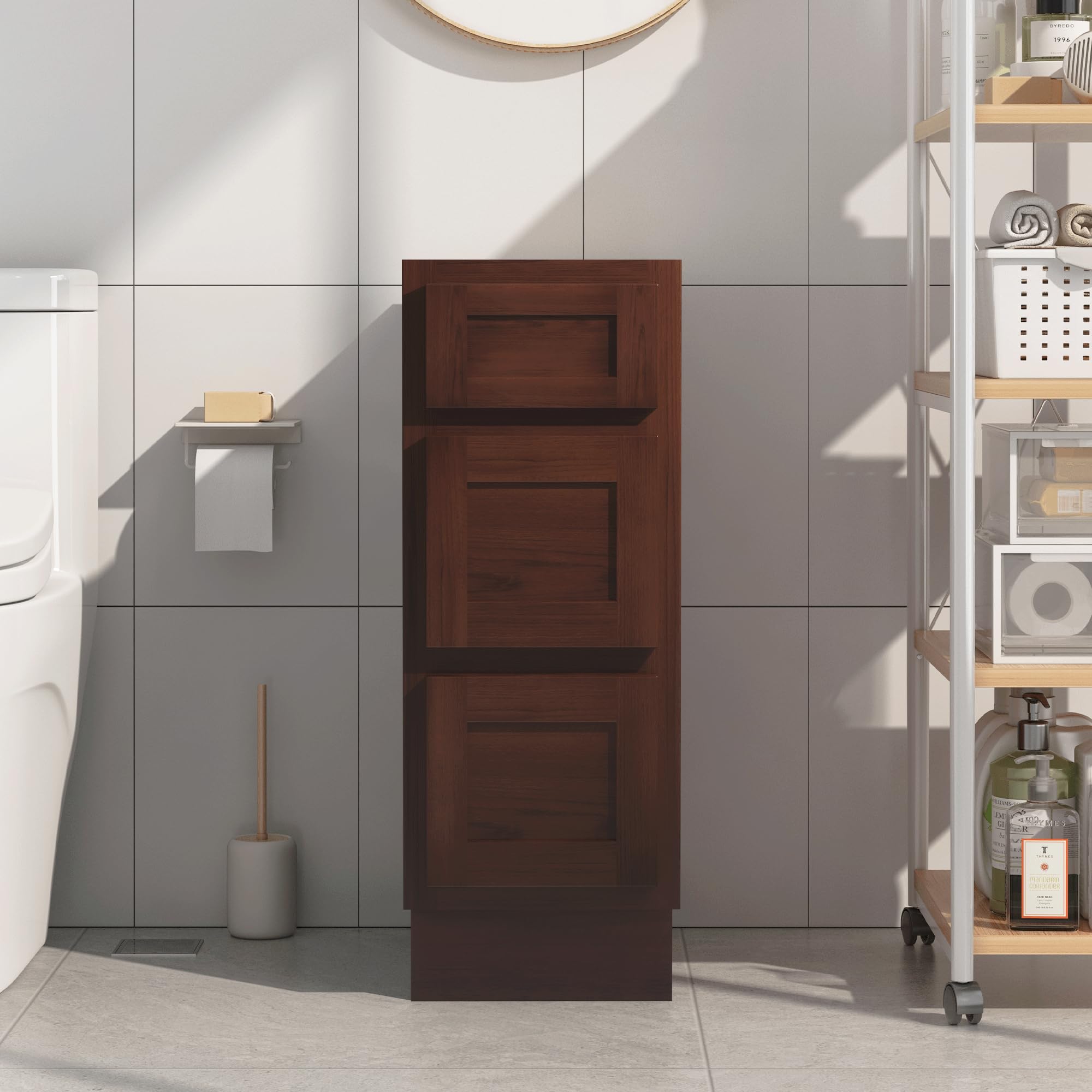 Vanity Art 12 Inch Bathroom Vanity Base Cabinet with 3 Soft-Closing Shaker Drawers - Sturdy Floor Mount Storage for Shaving & Washroom Accessories (VA4012-3-B) - Perfect for Small Bathrooms, Powder Rooms & Apartment Vanities