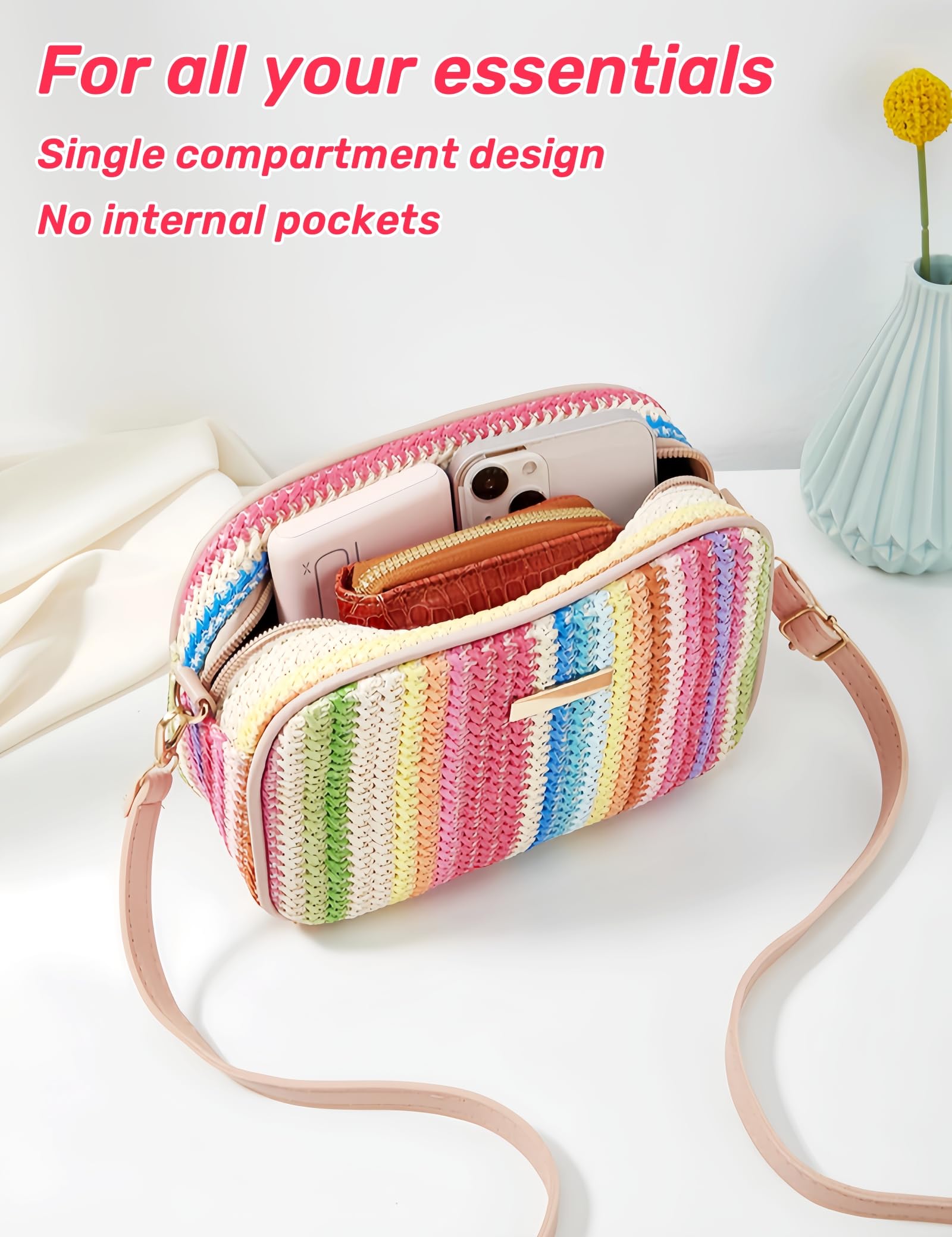 Trendy Straw Crossbody Bag for Women - Small Woven Purse, Cute Beach Shoulder Handbag for Spring & Summer | Perfect for Beach Outings, Vacation, and Casual Everyday Use