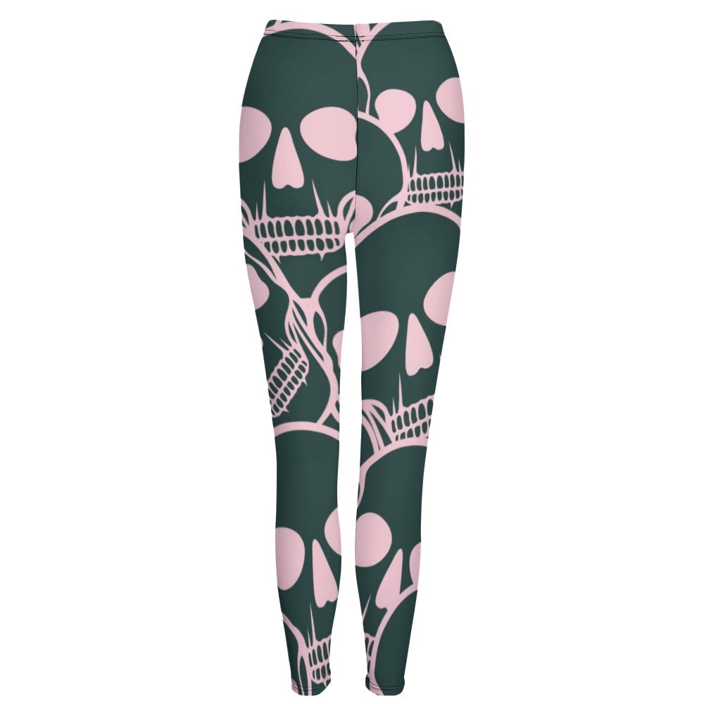 Stylish Pink Skulls Print Leggings for Women - Trendy Gothic Fashion Workout Yoga Pants - Perfect for Halloween, Gym, and Casual Wear