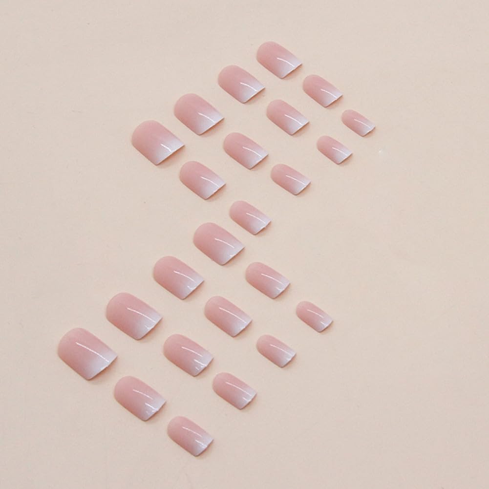 Short Square Press On Nails - Pink Ombre Fake Nails with Natural Designs, 24Pcs Acrylic Artificial Nails for Women & Girls | Easy to Apply, Perfect for Parties, Weddings & Daily Wear