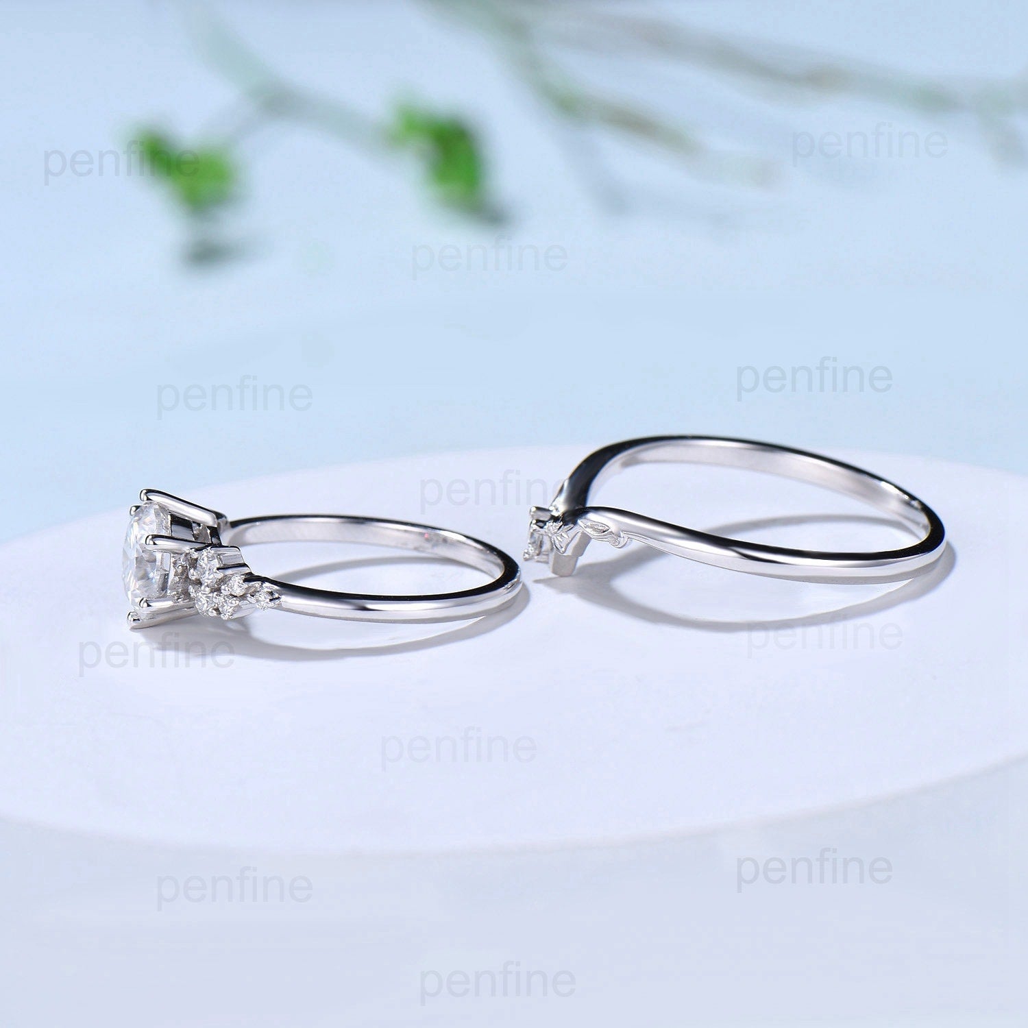 1CT Round Brilliant Moissanite Engagement Ring Set - Snowdrift Moissanite Diamond Wedding Band - Unique Six Prongs Leaf Design - Anniversary Promise Ring for Women - Perfect for Proposals, Weddings & Special Occasions