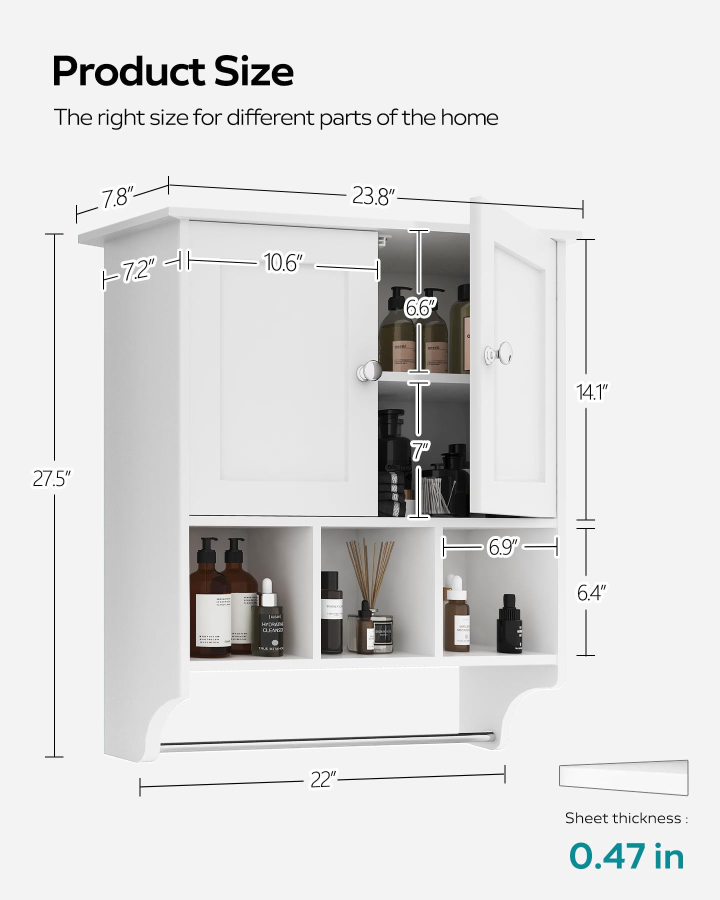 Space Saving Medicine Cabinet with 2 Doors & Adjustable Shelves - Wall Mounted Bathroom Storage Organizer for Toilet, Living Room, Kitchen - Includes Towel Rack (White) | Perfect for Small Bathrooms & Compact Spaces
