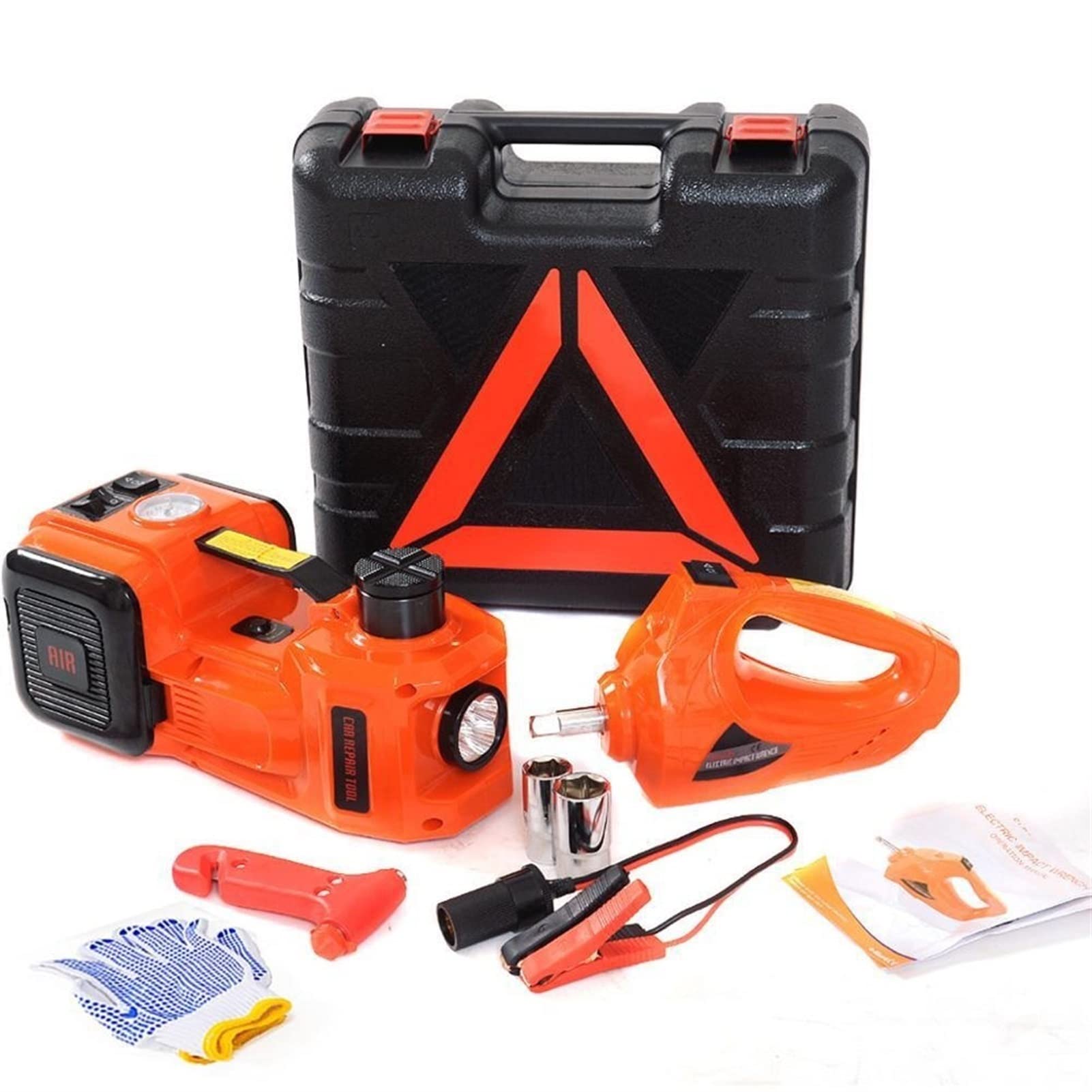 3 in 1 5 Ton Electric Hydraulic Car Jack Kit - 12V Floor Jack with Impact Wrench, Air Compressor & Tire Repair Tools for SUVs, Trucks & Emergency Roadside Assistance - DANZIHAAO (Color: Set)