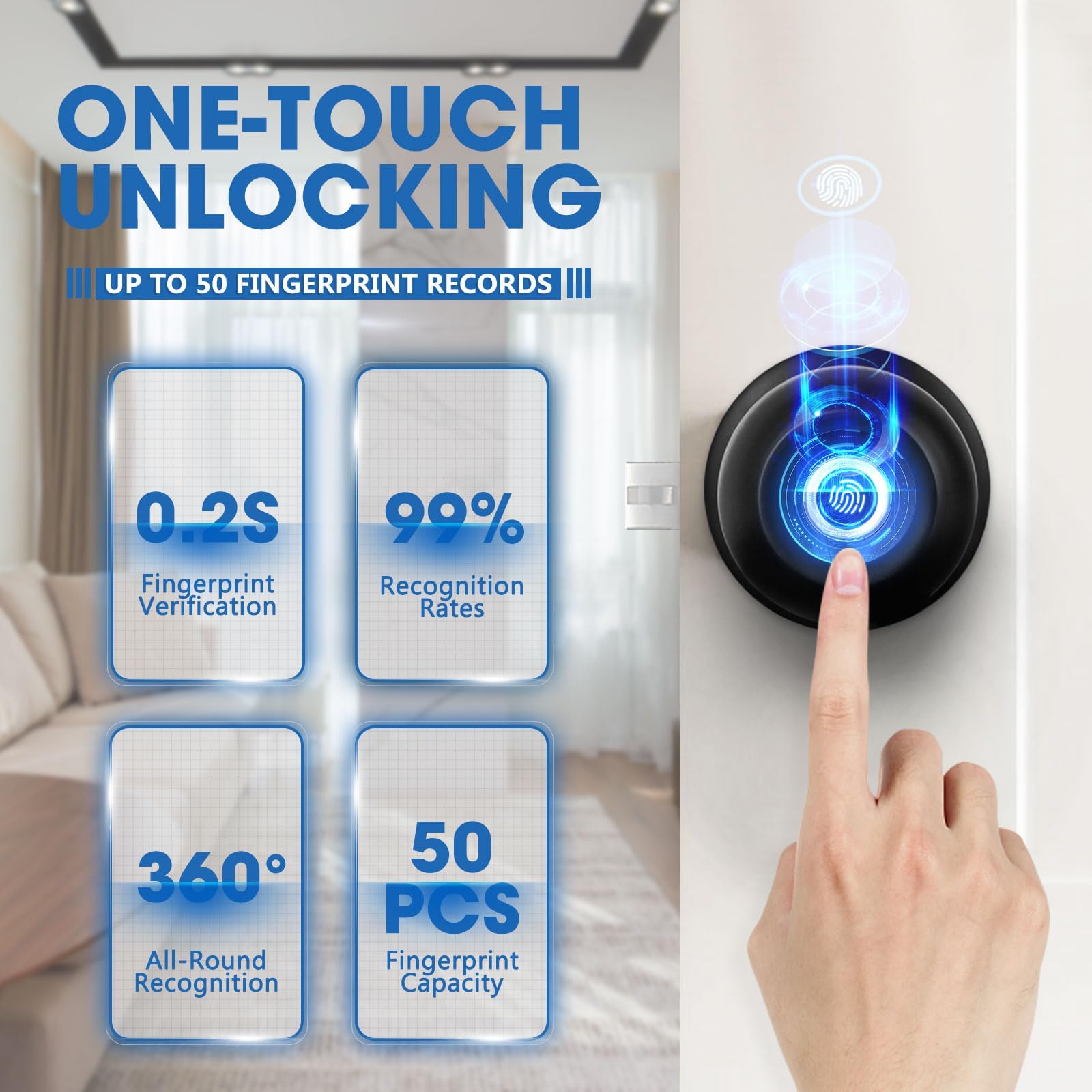 Smart Keyless Entry Door Lock - Fingerprint & Bluetooth App Control, Auto-Locking Biometric Door Handle with Key Backup - Secure Smart Lock for Front Door, Bedroom, Apartment & Vacation Homes (Easy Installation & Remote Access)