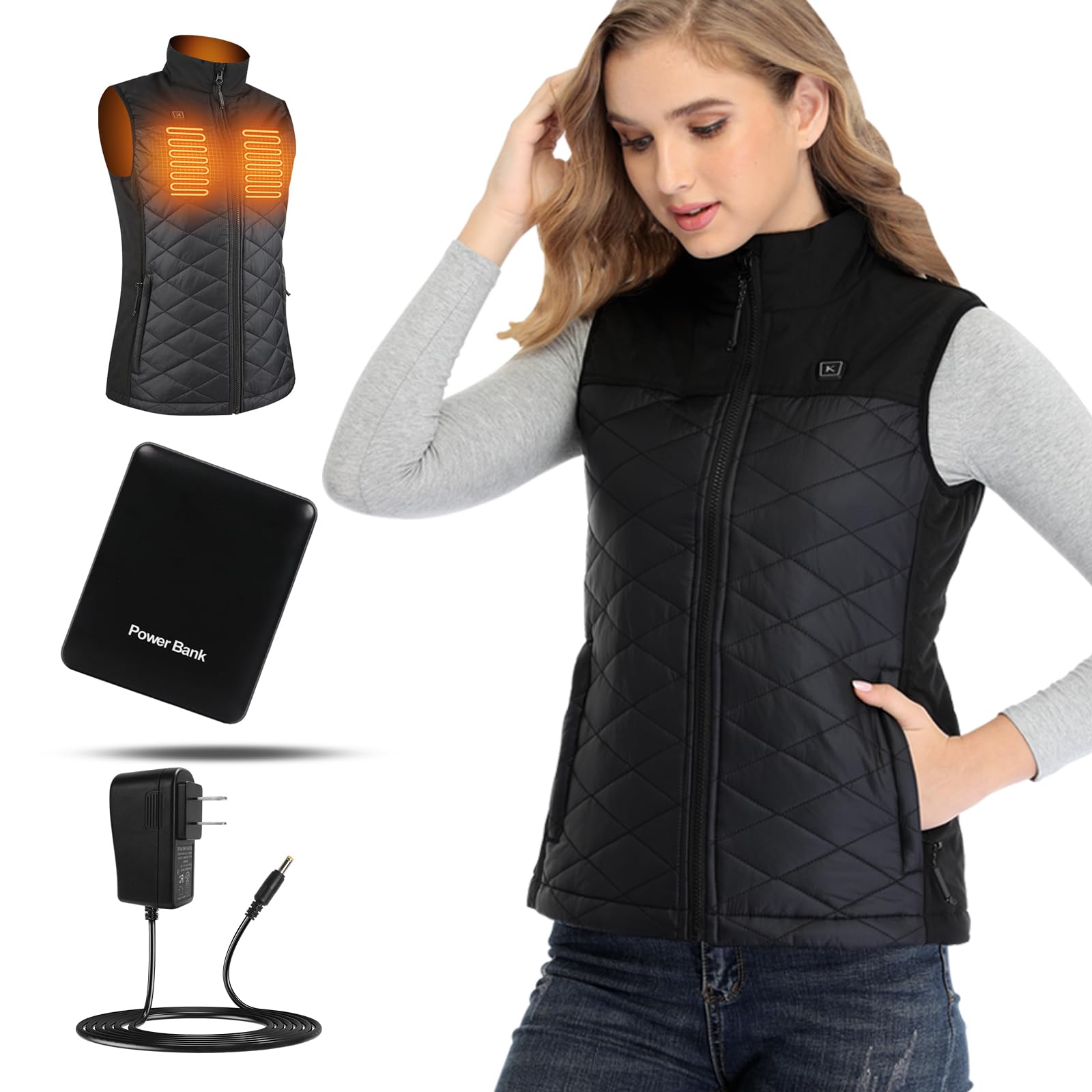 Smarkey Women's Heated Jacket Vest with Rechargeable Battery - Winter Warm Electric Heated Coat for Outdoor Work, Hiking, Camping & Cold Weather Activities
