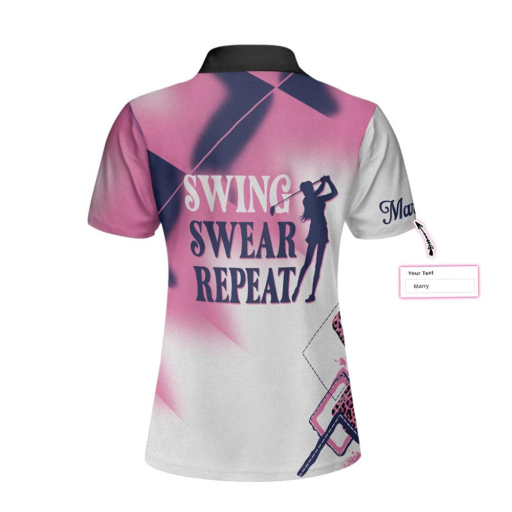 HYPERFAVOR Custom Women's Golf Shirts - Short Sleeve Polo Shirts with 'Swing Swear Repeat' Design - Breathable & Comfortable for Golfing, Practice & Casual Wear