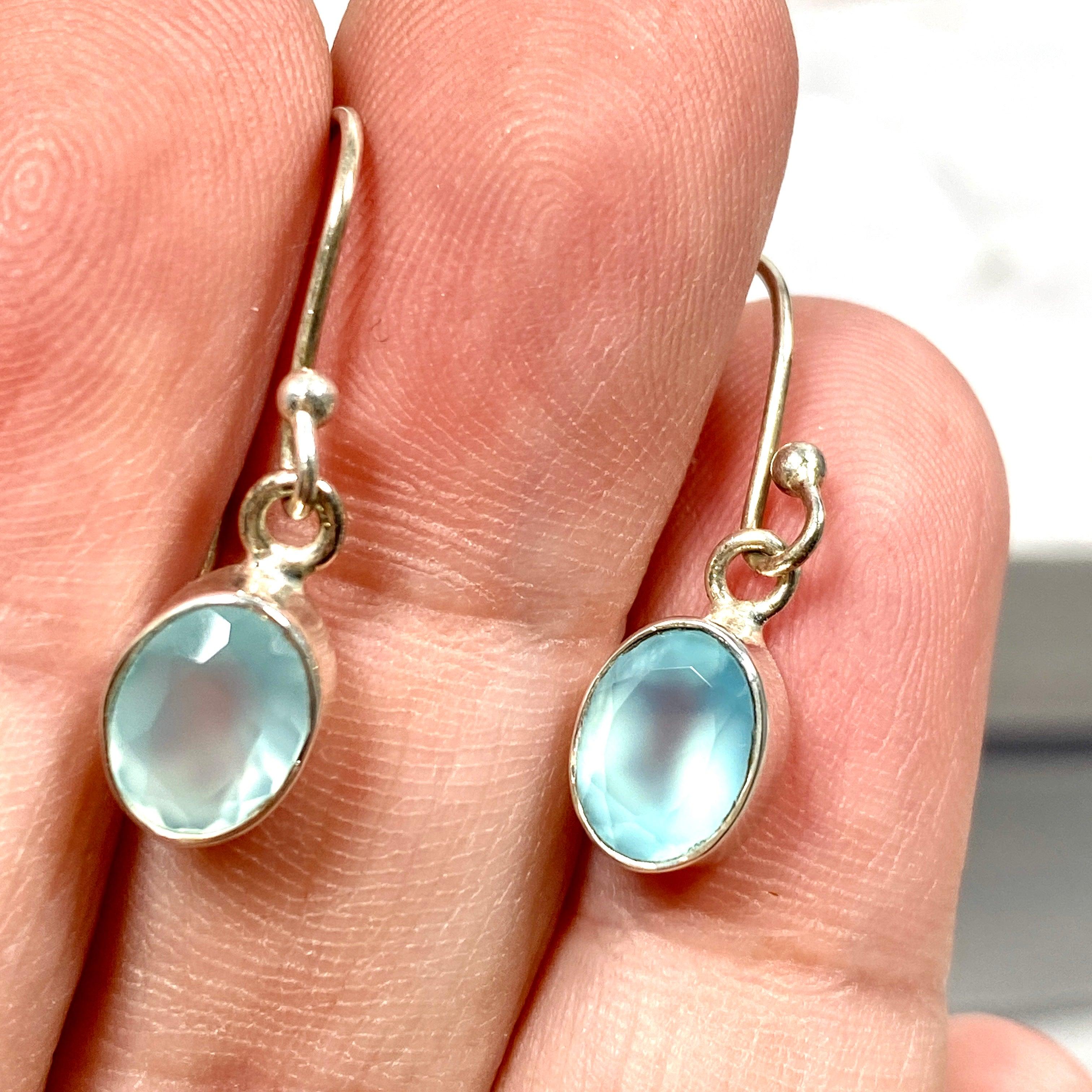 Blue Chalcedony Petite Oval Faceted Earrings R2363 BCO – Elegant Jewelry for Women, Perfect for Parties, Weddings & Daily Wear
