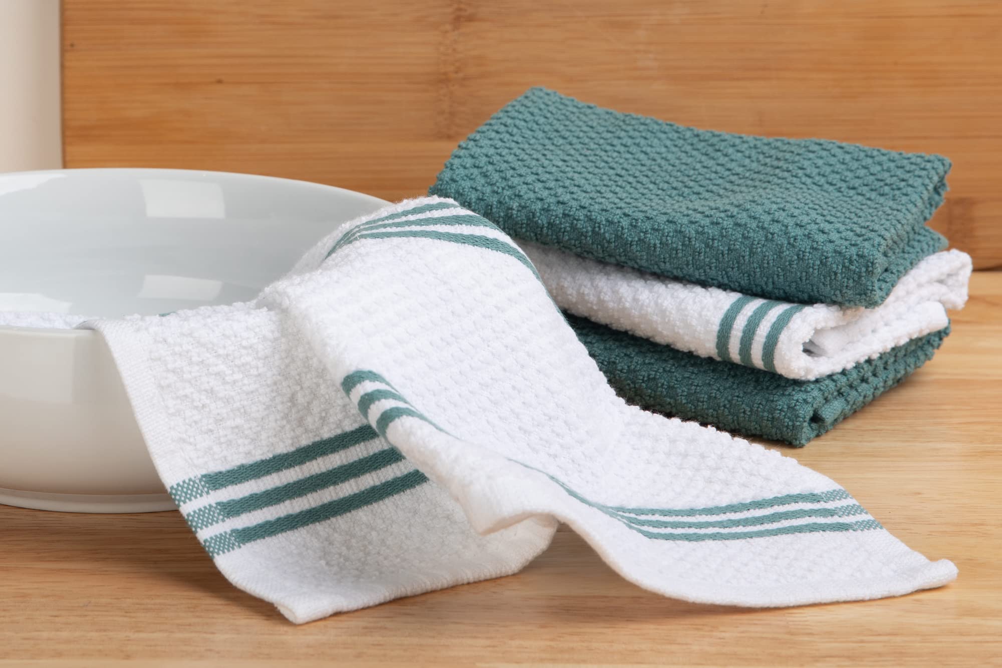 Premium 100% Cotton Kitchen Towels Set of 8 - Absorbent Blue & White Dish Cloths, Tea Towels & Reusable Cleaning Rags (12