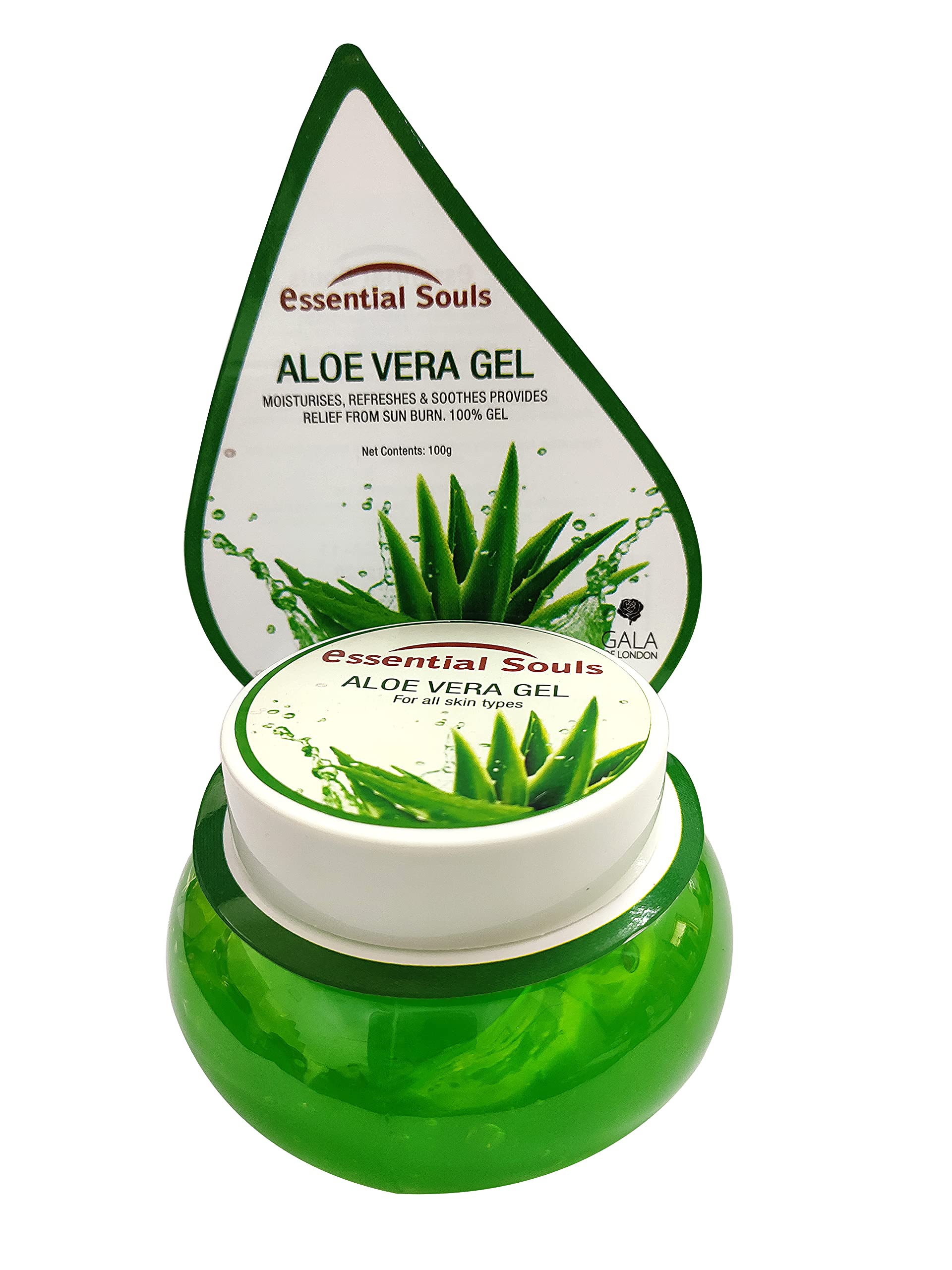 Pure Aloe Vera Gel for Skin & Hair Care - 100g | Essential Souls | Soothes Sunburn, Hydrates Dry Skin, Promotes Hair Growth - Perfect for After-Sun Care & Daily Moisturizing