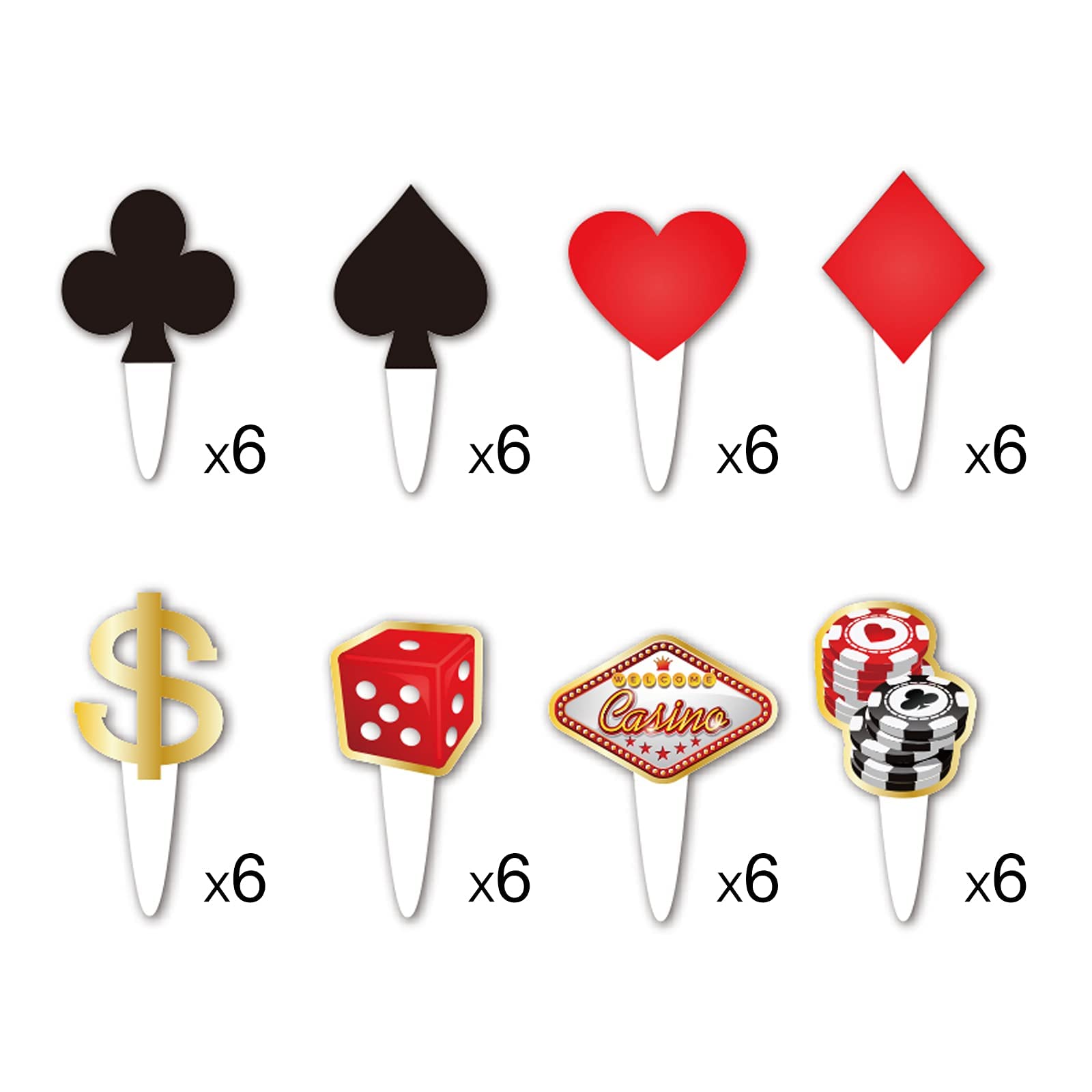 48 Pcs Poker-Themed Cupcake Toppers - Las Vegas & Casino Party Decorations for Poker Night, Birthday, and Game-Themed Celebrations | Perfect for Casino Parties, Poker Nights, and Themed Birthday Cakes