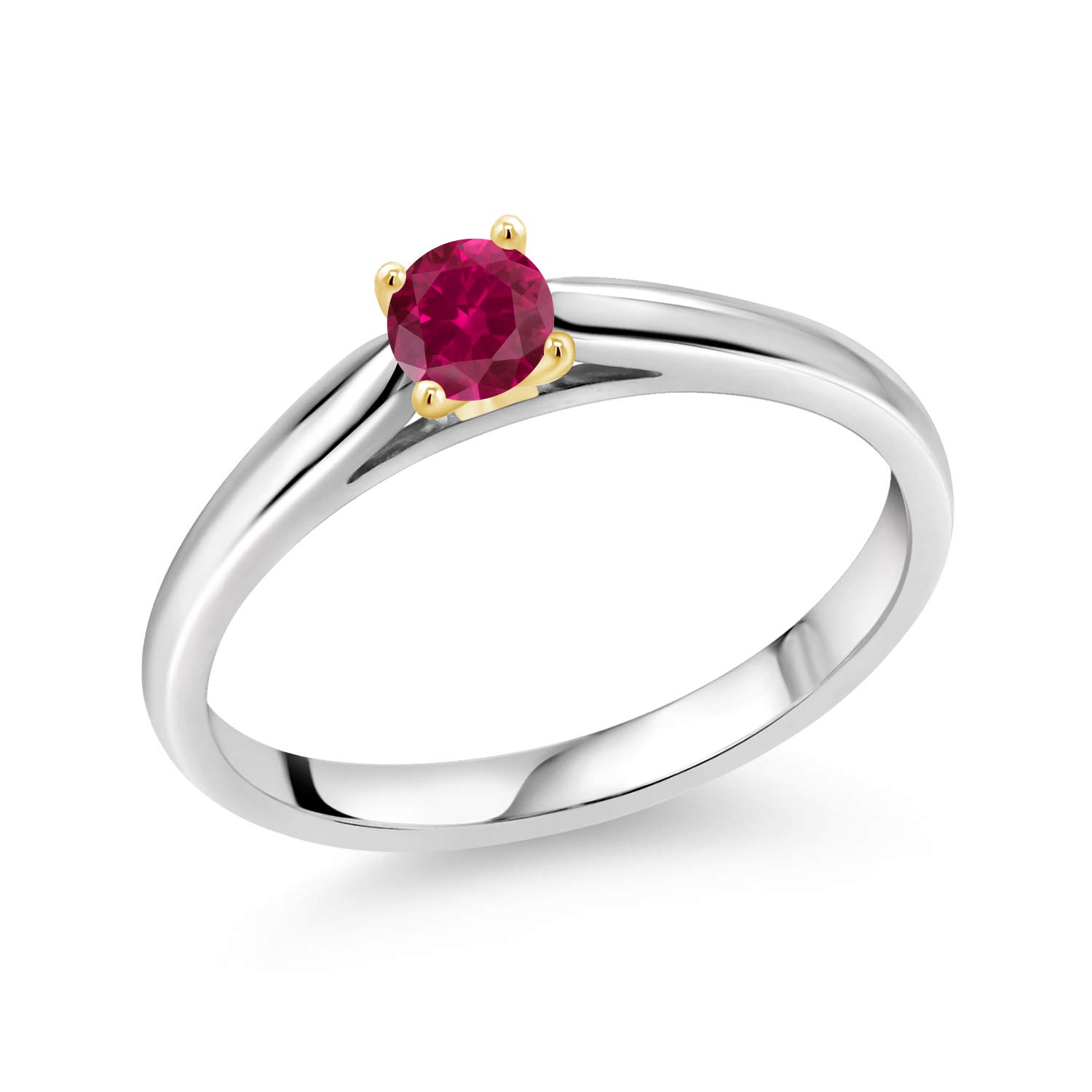 0.25 Ct Genuine Red Created Ruby Sterling Silver Ring with 10K Yellow Gold Prongs - Elegant Jewelry for Women, Perfect for Valentine's Day, Anniversary & Special Occasion Gifts