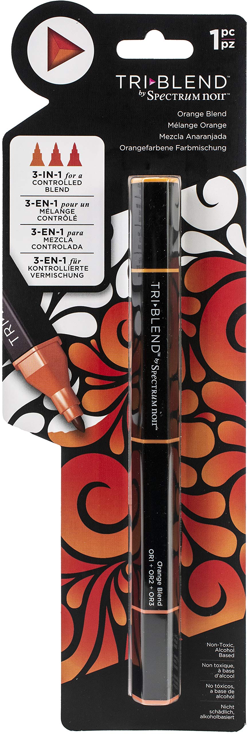 Premium Spectrum Noir Blend Triblend Alcohol Markers - 3 Blendable Colors in 1 Pen (Orange) for Adult Coloring Books, Illustration & Calligraphy Art