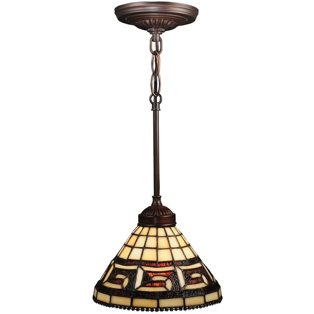 Meyda Tiffany 109063 Greek Key Ceiling Fixture - 8 Inch Wide Stained Glass Light - Perfect for Dining Room, Bedroom & Hallway Lighting