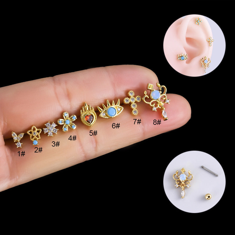20G Cartilage Heart Stud Evil Eye Cross Helix Daith Earrings for Women | Hypoallergenic Stainless Steel Body Jewelry | Perfect for Piercing, Gifts & Everyday Wear - HSPJ889