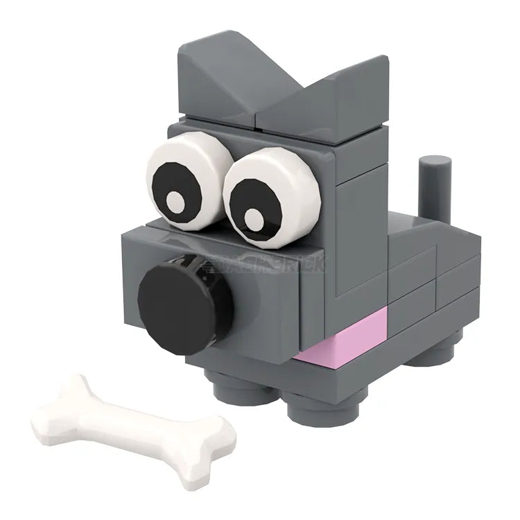 LEGO Brick Puppy Dog Building Toy - Luna Grey with Pink Collar [MiniMOC] | Creative Gift for Kids & Collectors | Perfect for Playtime, Display & DIY Projects