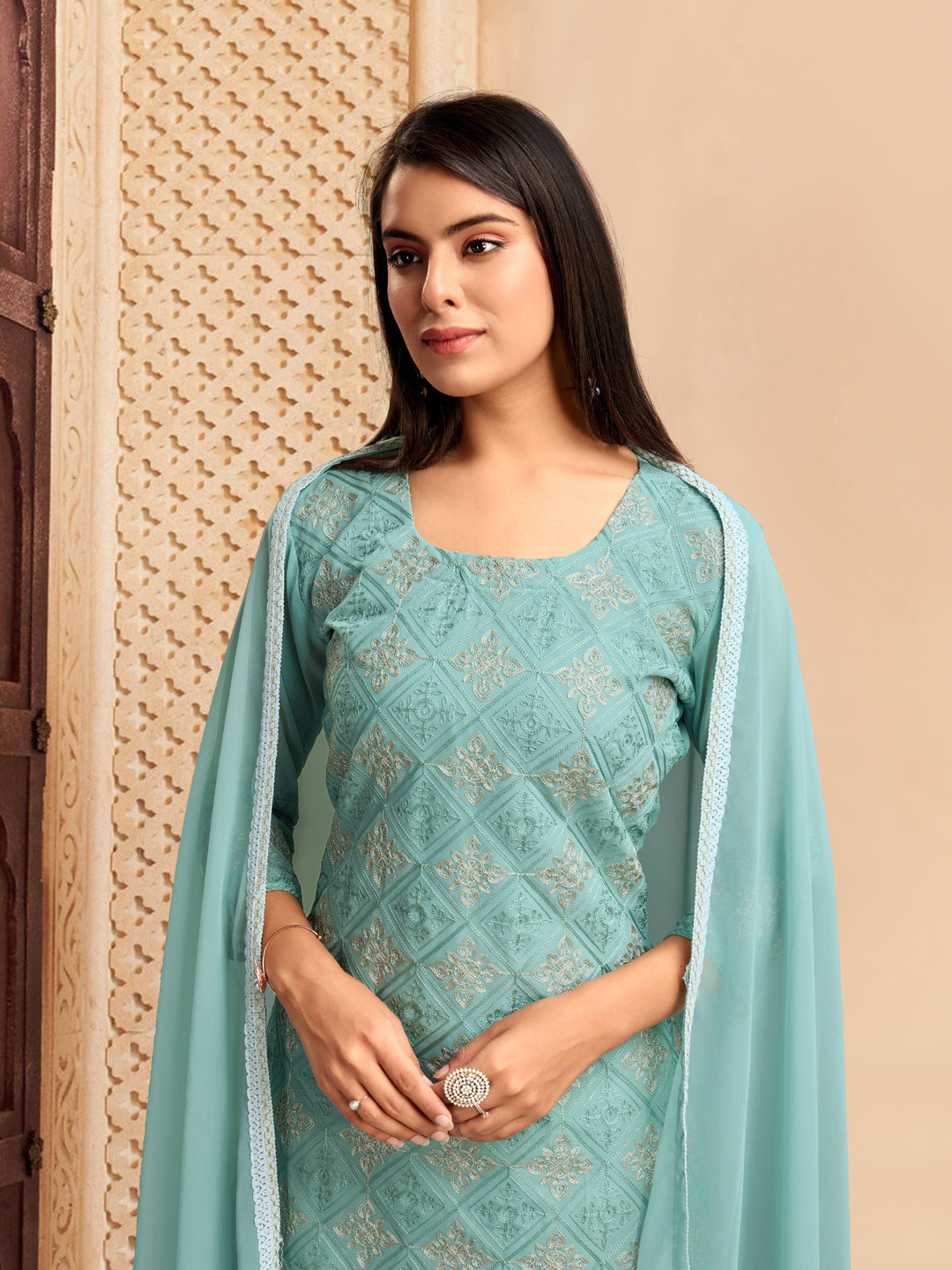 Elegant Blue Designer Pant Suit with Chikankari Embroidery - Perfect for Weddings, Parties & Formal Events
