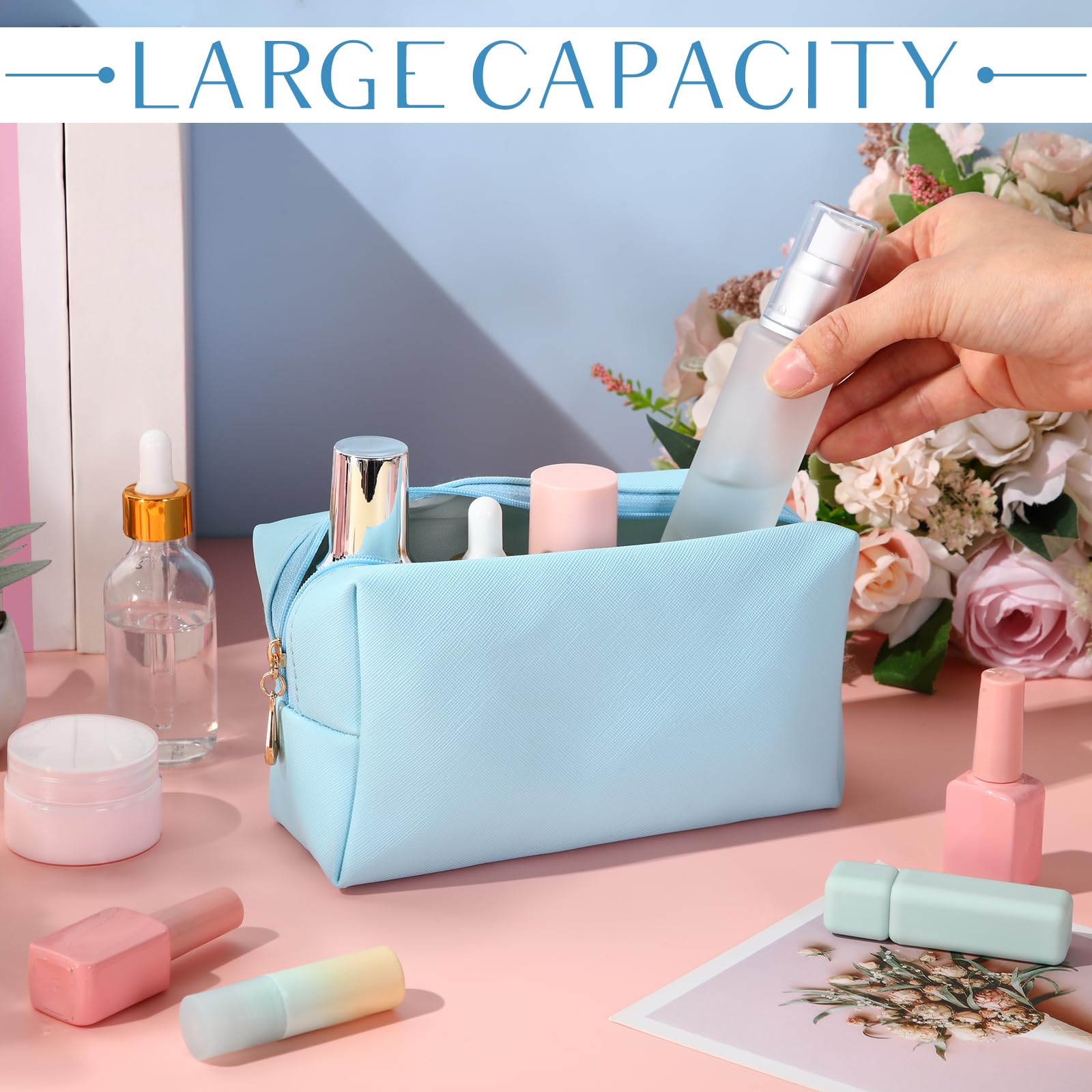 Sanwuta 9 Pcs Preppy Makeup Bag Set - PU Leather Cosmetic Pouch & Waterproof Toiletry Organizer for Travel | Macaron Color Collection | Perfect for Gym, Vacation & Daily Essentials Storage