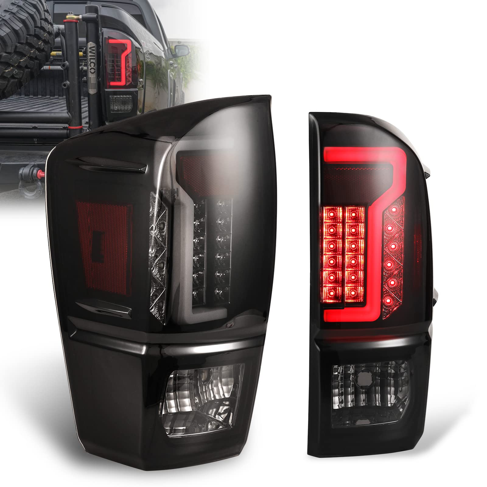 AUTOWIKI LED Tail Lights for 2016-2023 Toyota Tacoma - Black Housing & Smoke Lens Replacement Pair (Driver & Passenger Side) - Perfect for Night Driving & Enhanced Safety