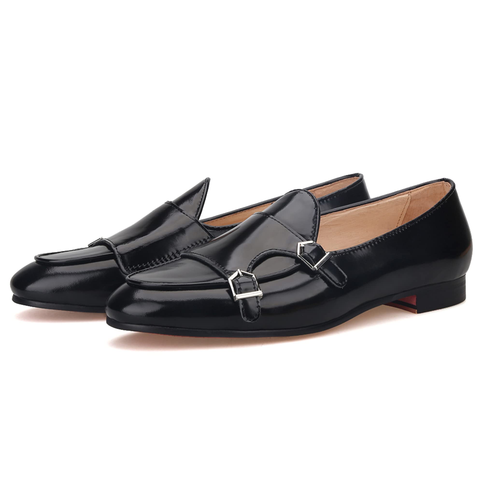 FERUCCI Men's Black Leather Double Monk Strap Loafers - Comfortable Dress Shoes for Wedding, Prom, Business & Formal Occasions