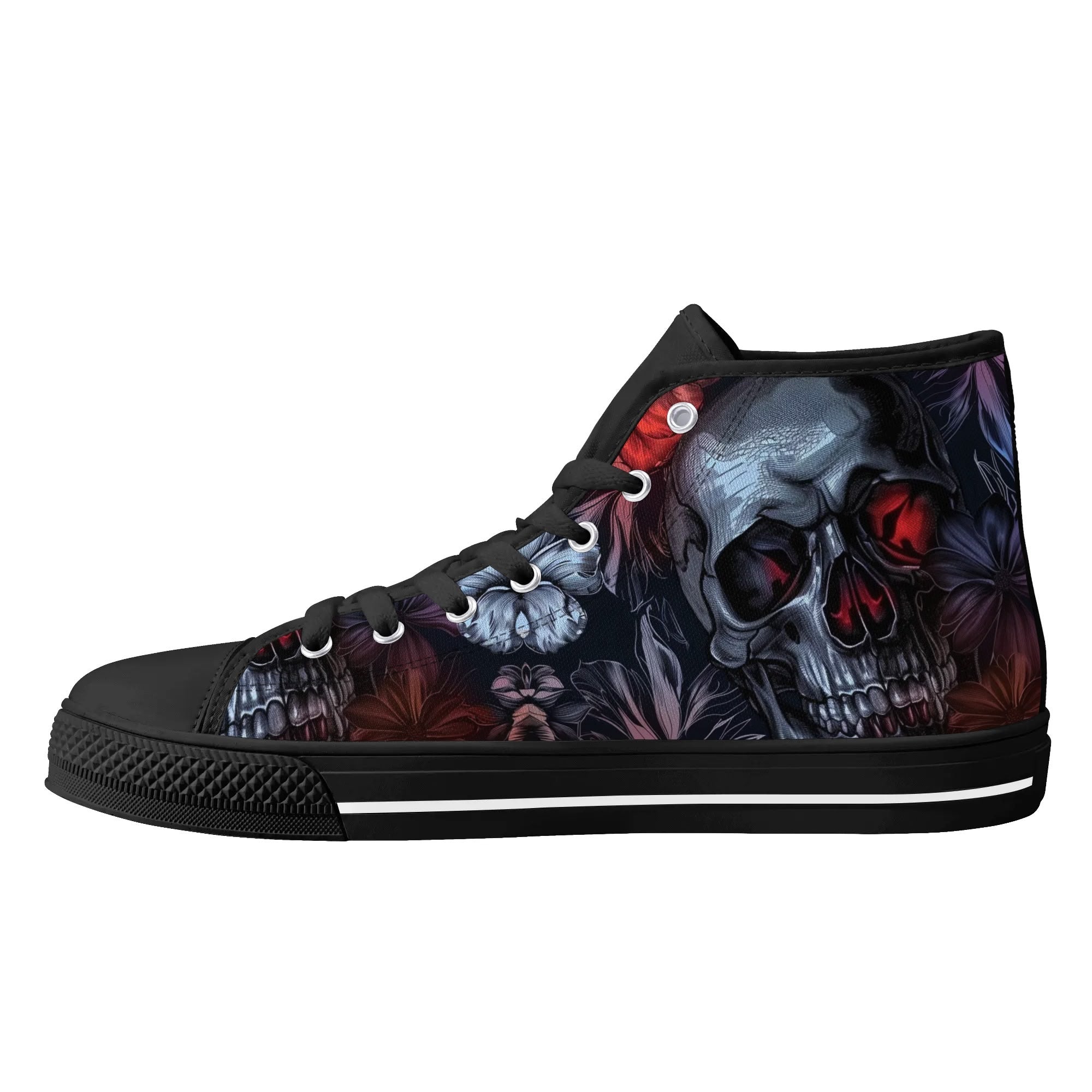 Gothic Skull High Top Sneakers - Punk Rock Canvas Shoes for Men & Women - Perfect for Concerts, Halloween, and Alternative Fashion