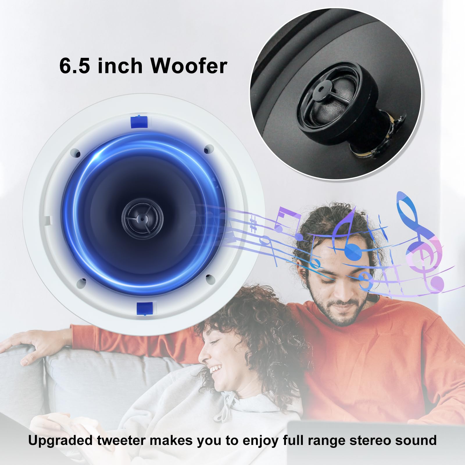 Herdio 6.5 Inch 640 Watts 2-Way Flush Mount Ceiling Speakers (4 Pack) - High Power Passive Audio System for Home Theater, Office, Kitchen, Living Room & Bathroom - Perfect for Background Music and Multi-Room Audio