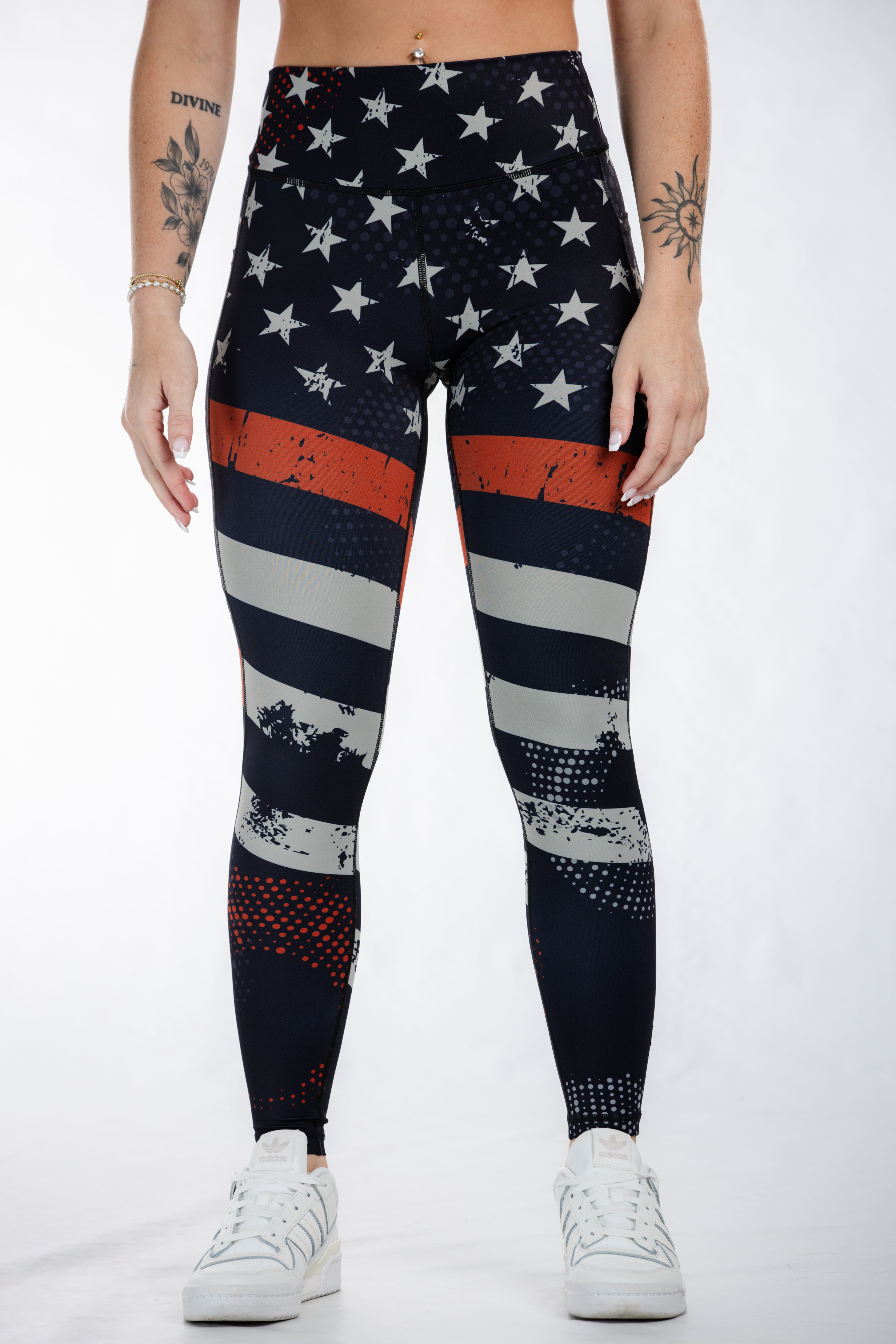 Empowered High-Waisted Leggings with Red Line Design - Comfortable & Stylish Workout Leggings for Yoga, Running & Gym