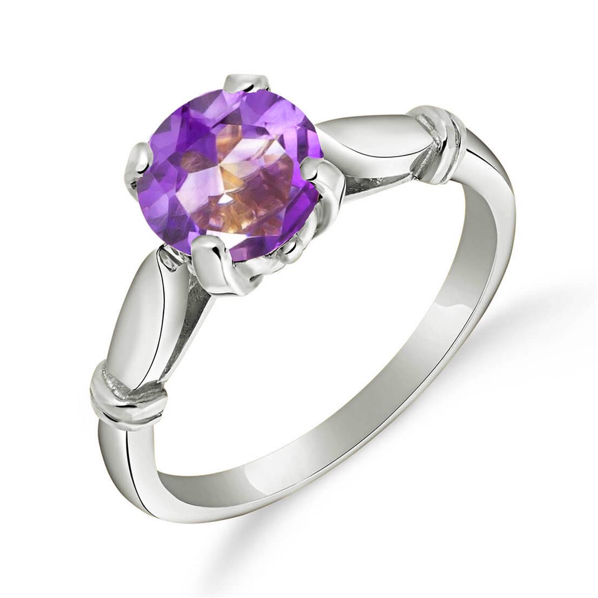 1.15 Carat 14K Solid White Gold Solitaire Ring with Purple Amethyst Gemstone - Elegant Engagement, Wedding & Anniversary Jewelry Gift for Women