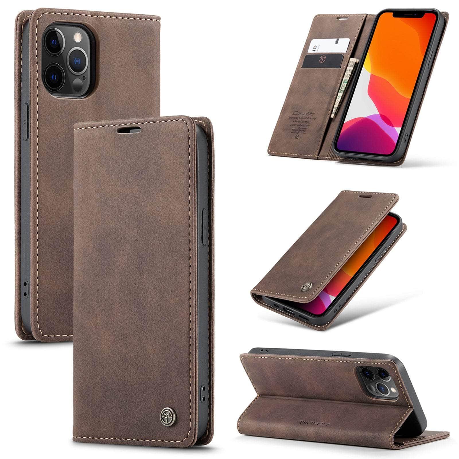 CaseMe iPhone 14 Pro Magnetic Leather Wallet Case with Card Holder - Retro Style Protective Cover for Everyday Use & Travel