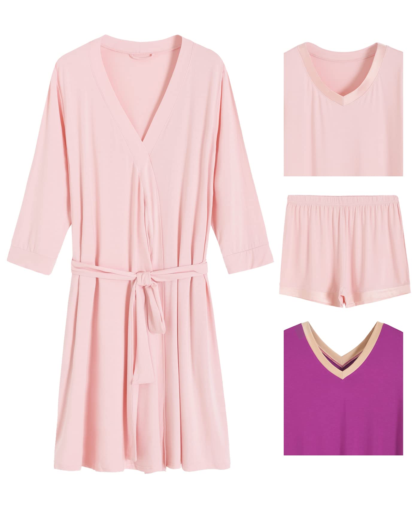 Women's 4-Piece Bamboo Viscose Pajama Set with Nightgown & Robe - Soft Sleepwear for Comfortable Nights & Relaxing at Home
