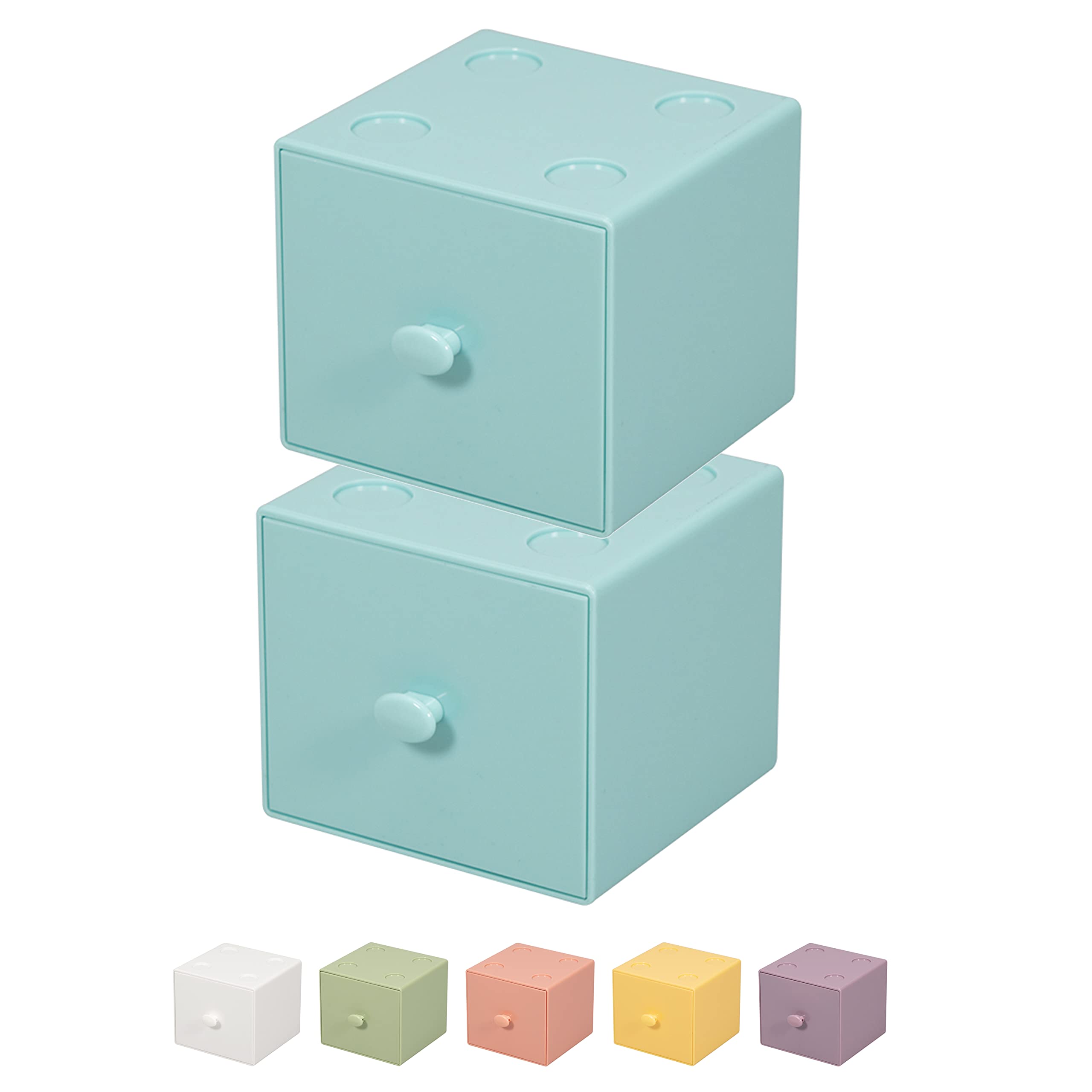 2-Pack Small Desk Organizer with Stackable Drawers - Cute Desktop Storage for Crafts, Office & Home Supplies (Baby Blue) | Perfect for Organizing Makeup, Stationery & Small Accessories