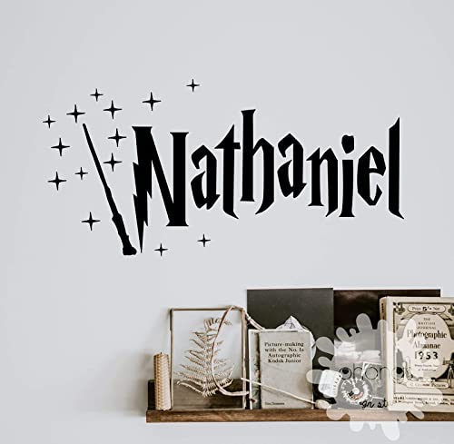 Personalized Harry Potter Name Wall Decal - Custom Wizard Wall Sticker with Magic Wand Design for Kids Room Decor - Perfect Gift for HP Fans & Nursery Decoration