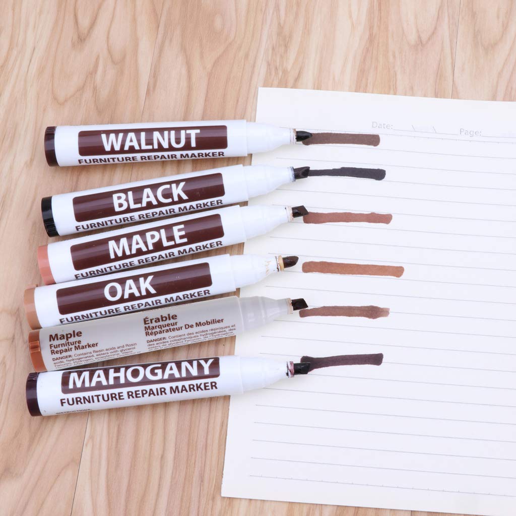 Upgraded Wood Repair Marker Pen - 6 Black Wax Sticks for Floor & Furniture Scratch Repair, Easy to Use, Durable Marine Silicone Sealant - Perfect for Home, Office, and Marine Furniture Restoration